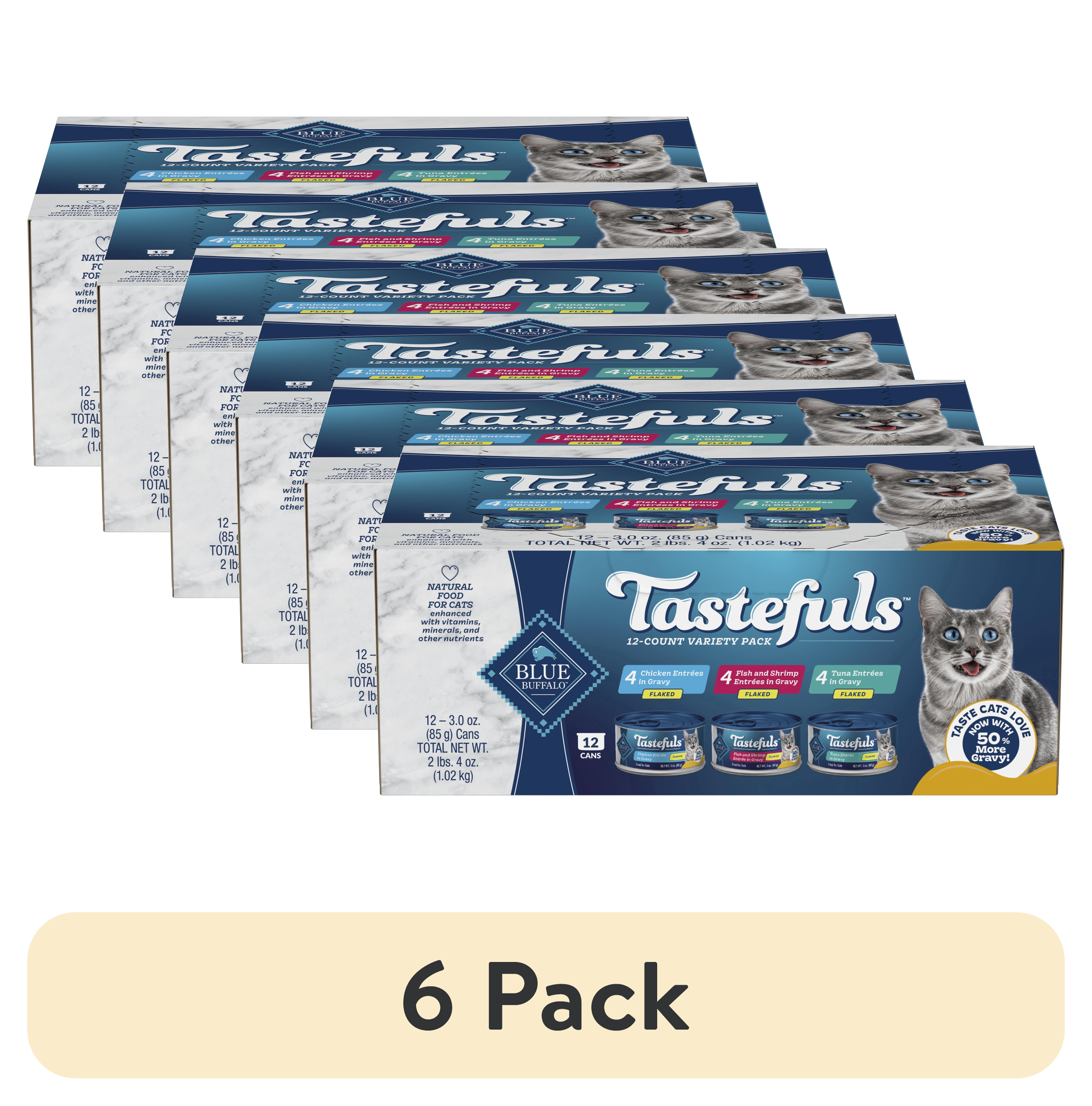 (6 pack) Blue Buffalo Tastefuls Flaked Wet Cat Food 3-Flavor Variety Pack, 3-oz. (12ct, 4 of Each)