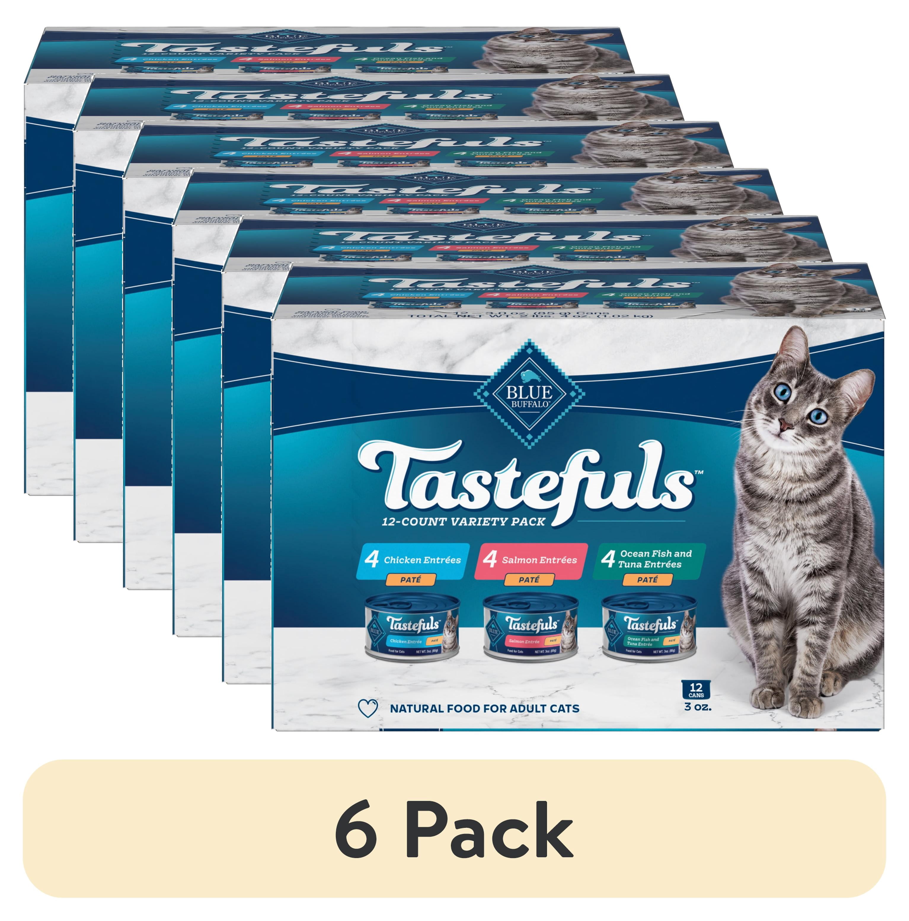 (6 pack) Blue Buffalo Tastefuls Natural Pate Wet Cat Food Variety Pack, Salmon, Chicken, Ocean Fish & Tuna Entrées 3-oz Cans (12 Count - 4 of Each Flavor)