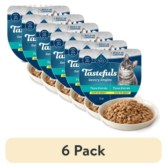 (6 pack) Blue Buffalo Tastefuls Savory Singles Wet Cat Food Paté, 2.6-oz. Twin Pack, Tuna