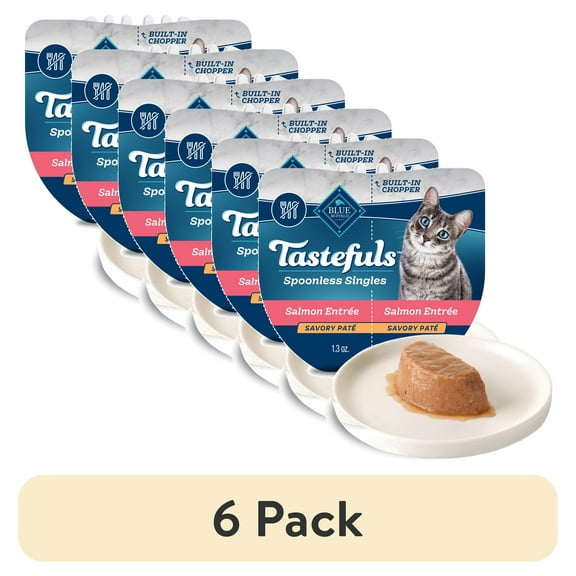 (6 pack) Blue Buffalo Tastefuls Spoonless Singles Wet Cat Food Paté, 2.6-oz. Twin Pack, Salmon