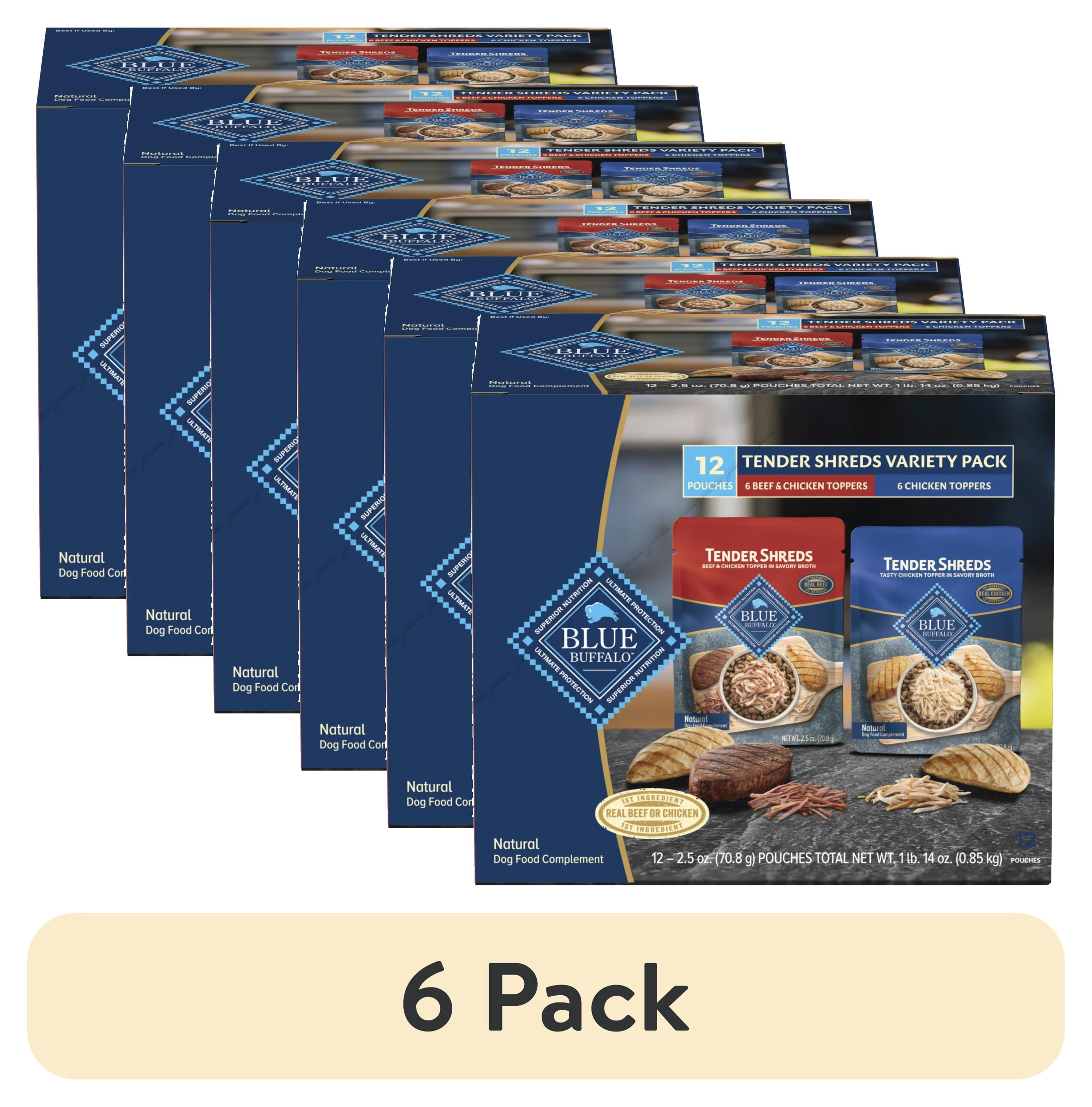 (6 pack) Blue Buffalo Tender Shreds Toppers, Natural Dog Food, 2.5-oz. Pouch, 12-Count Variety Pack