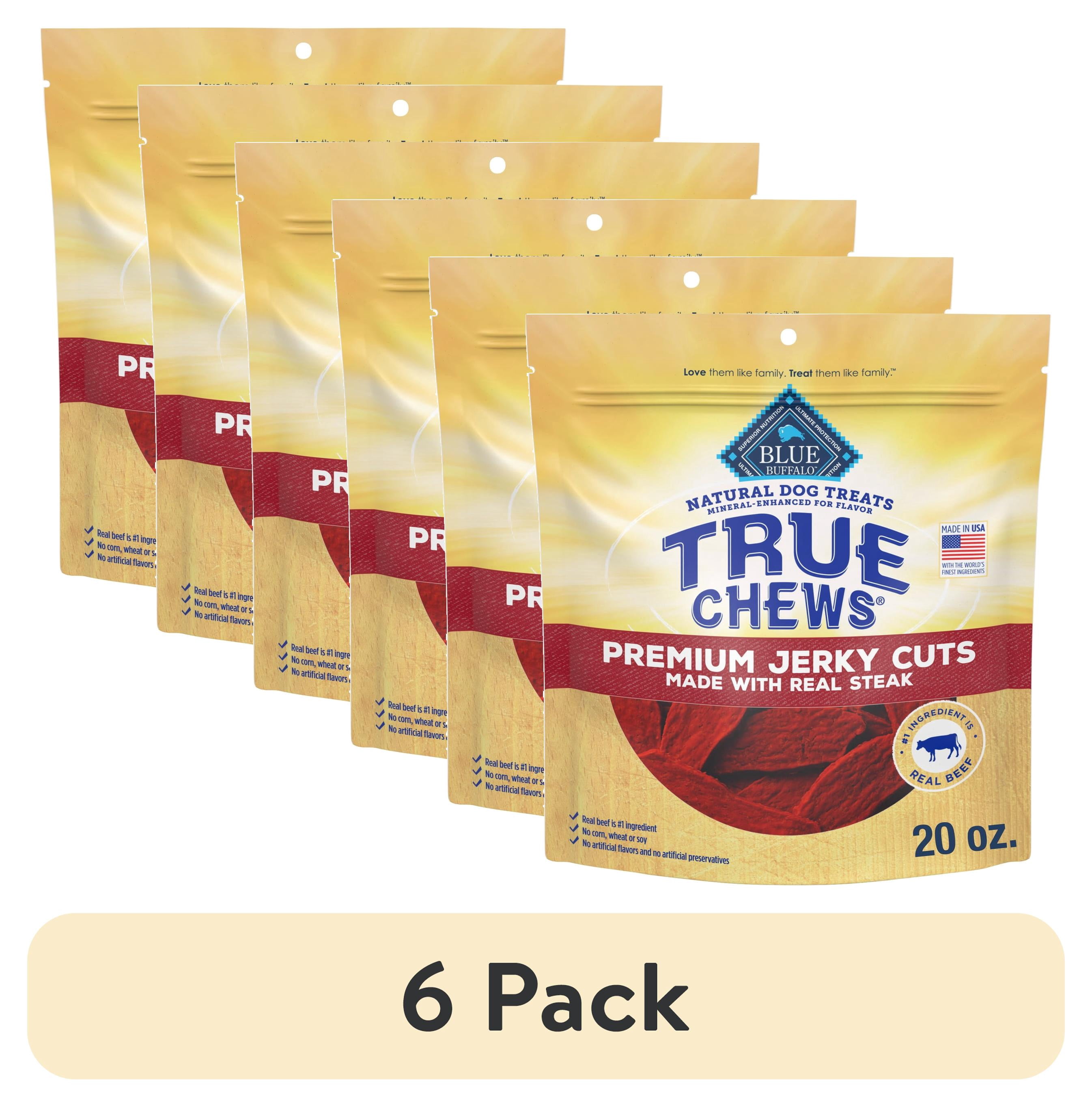 (6 pack) Blue Buffalo True Chews Premium Jerky Cuts Dog Treats, Beef, 20oz Bag