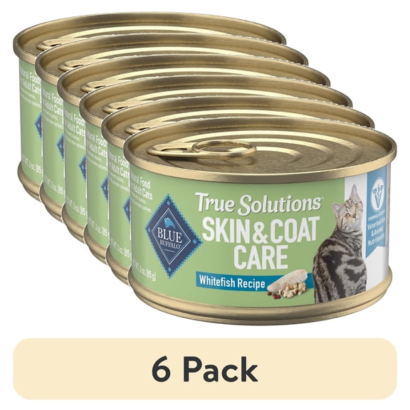 (6 pack) Blue Buffalo True Solutions Perfect Skin & Coat Natural Adult Wet Cat Food, Whitefish 3-oz Can