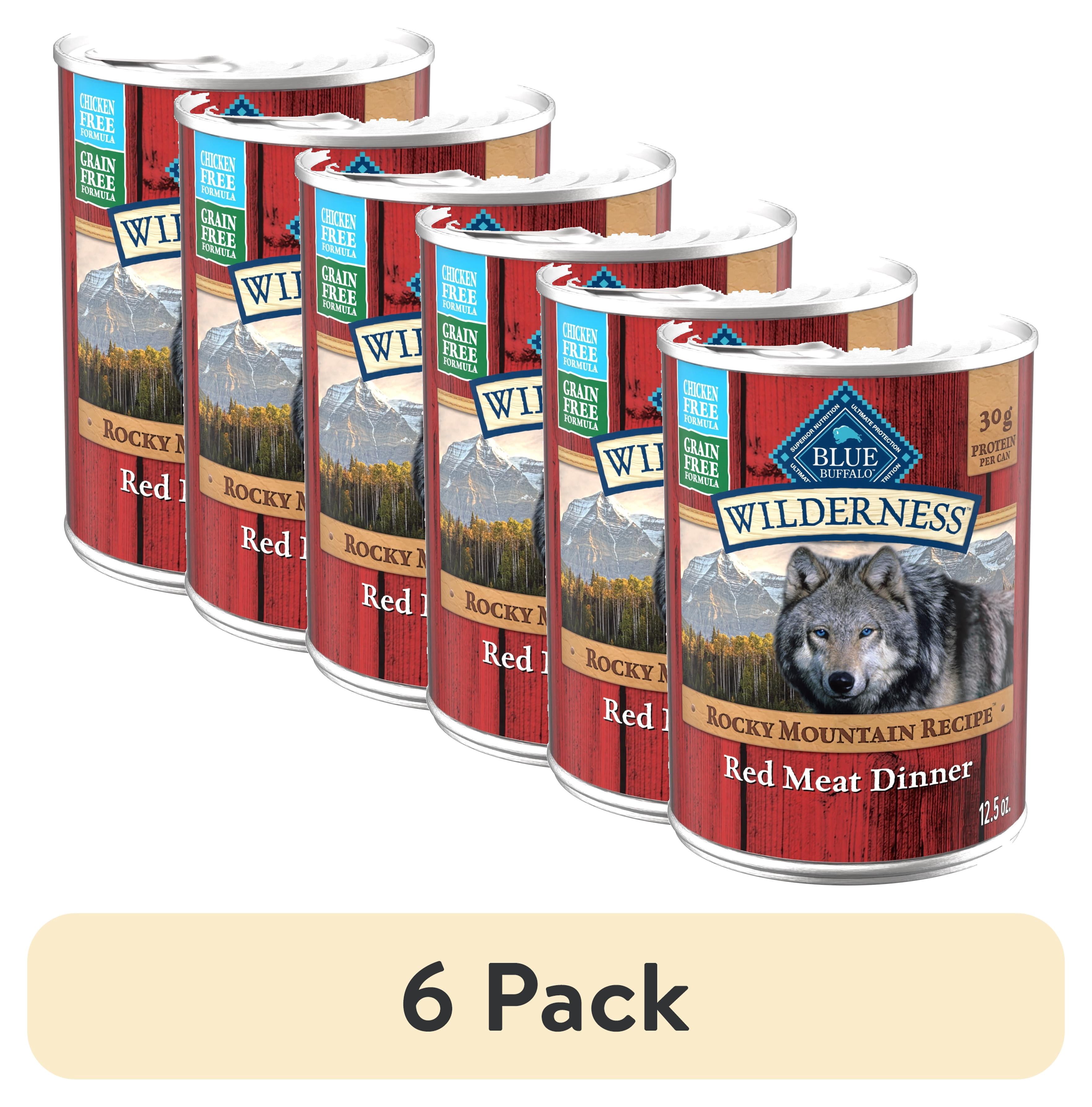 (6 pack) Blue Buffalo Wilderness Rocky Mountain Recipe Wet Dog Food, Grain-Free, Meat Paté, 12.5oz