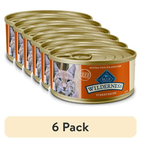 (6 pack) Blue Buffalo Wilderness High-Protein Adult Cat Wet Food, Turkey, 5.5-oz. Can