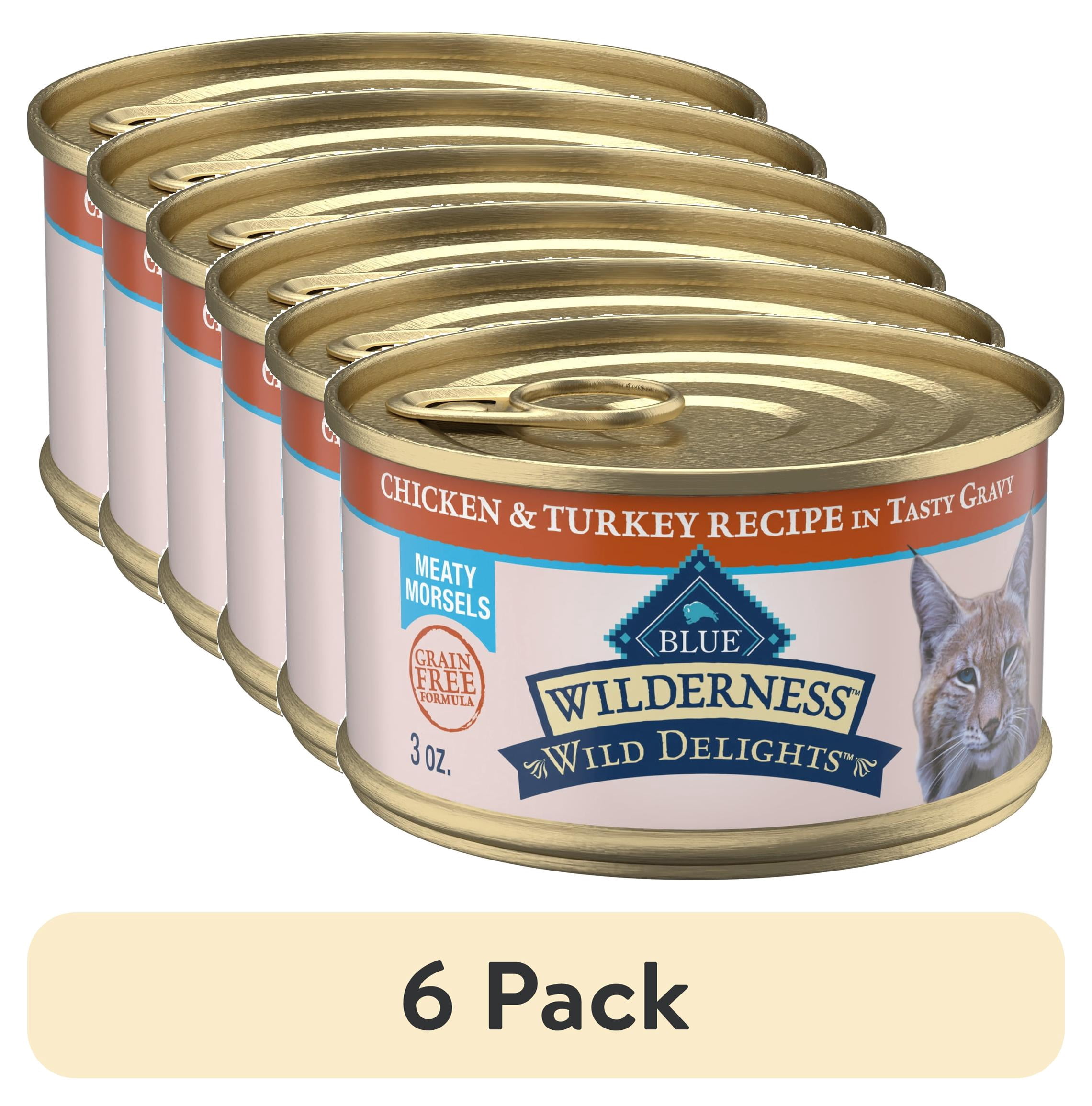 (6 pack) Blue Buffalo Wilderness Wild Delights Grain Free Wet Cat Food, Chicken & Turkey, 3oz Can