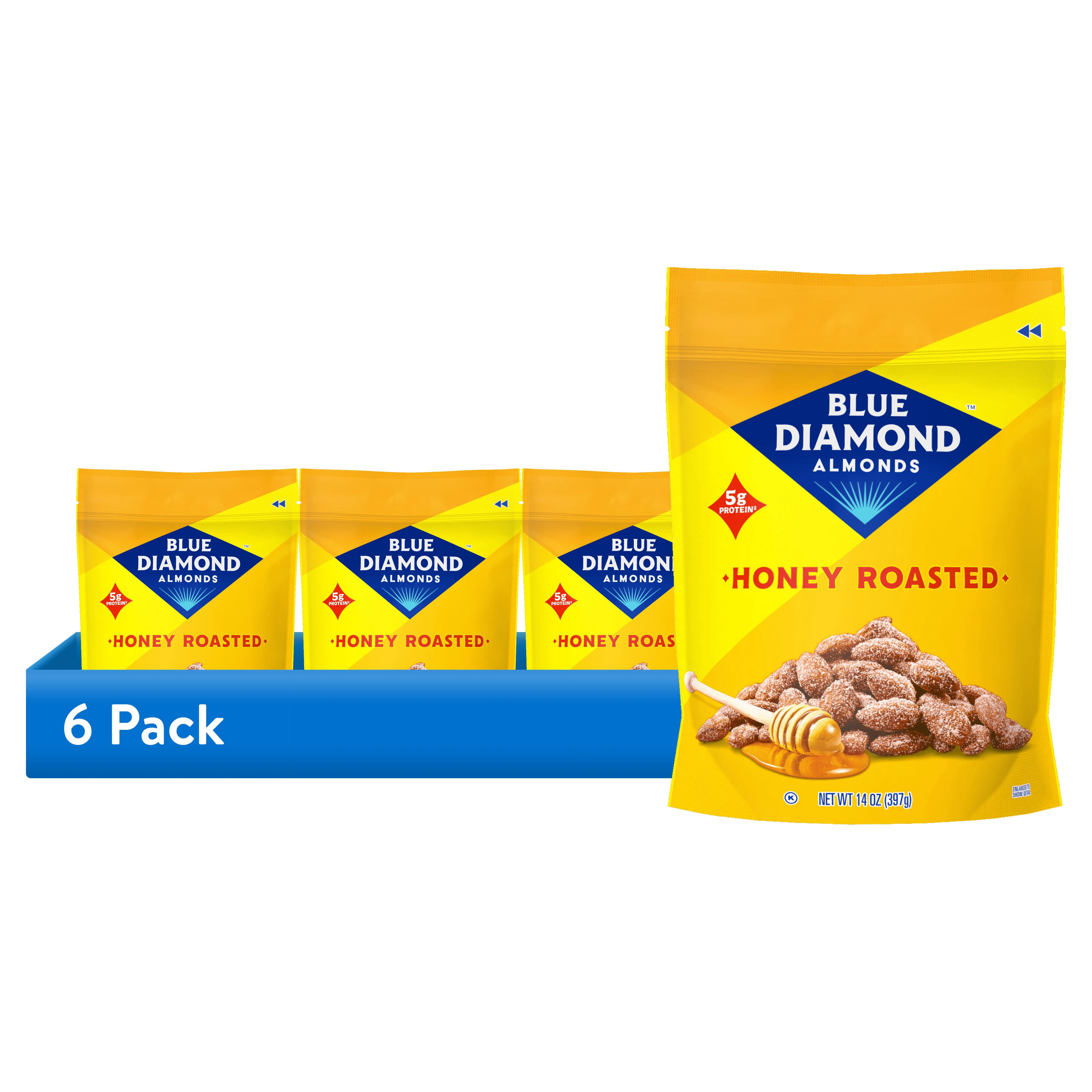 (6 pack) Blue Diamond Almonds, Classic and Sweet Honey Roasted Flavored Snack Nuts for Snacking, Lunches, Holiday, On-The-Go, Kids and Adults, 14oz Bag