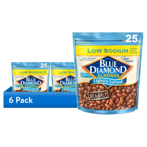 (6 pack) Blue Diamond Almonds, Lightly Salted Snack Almonds perfect for lunches and on-the-go, 25 oz.