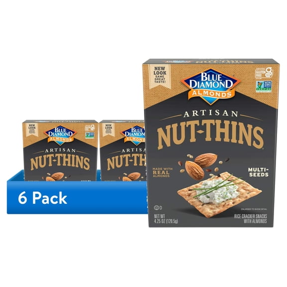 (6 pack) Blue Diamond Almonds Nut-Thins Artisan, Multi-Seed, Snack Crackers, Gluten-Free, 4.25oz