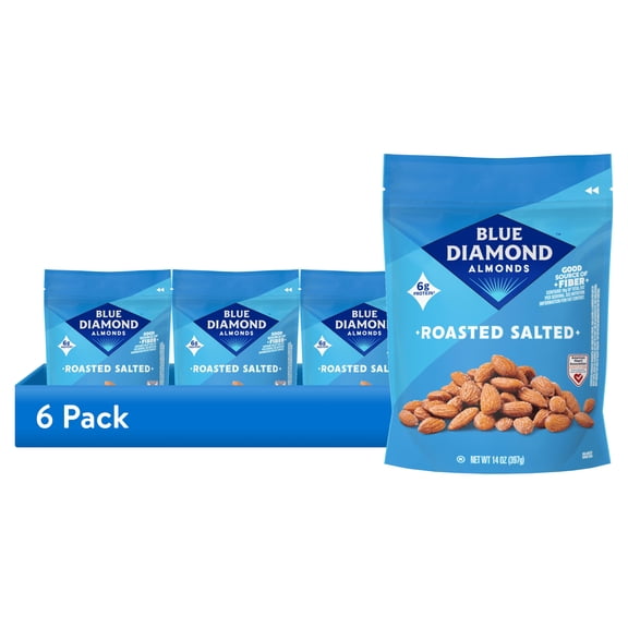 (6 pack) Blue Diamond Almonds, Roasted Salted Flavored Snack Nuts Perfect for Snacking, 14 oz