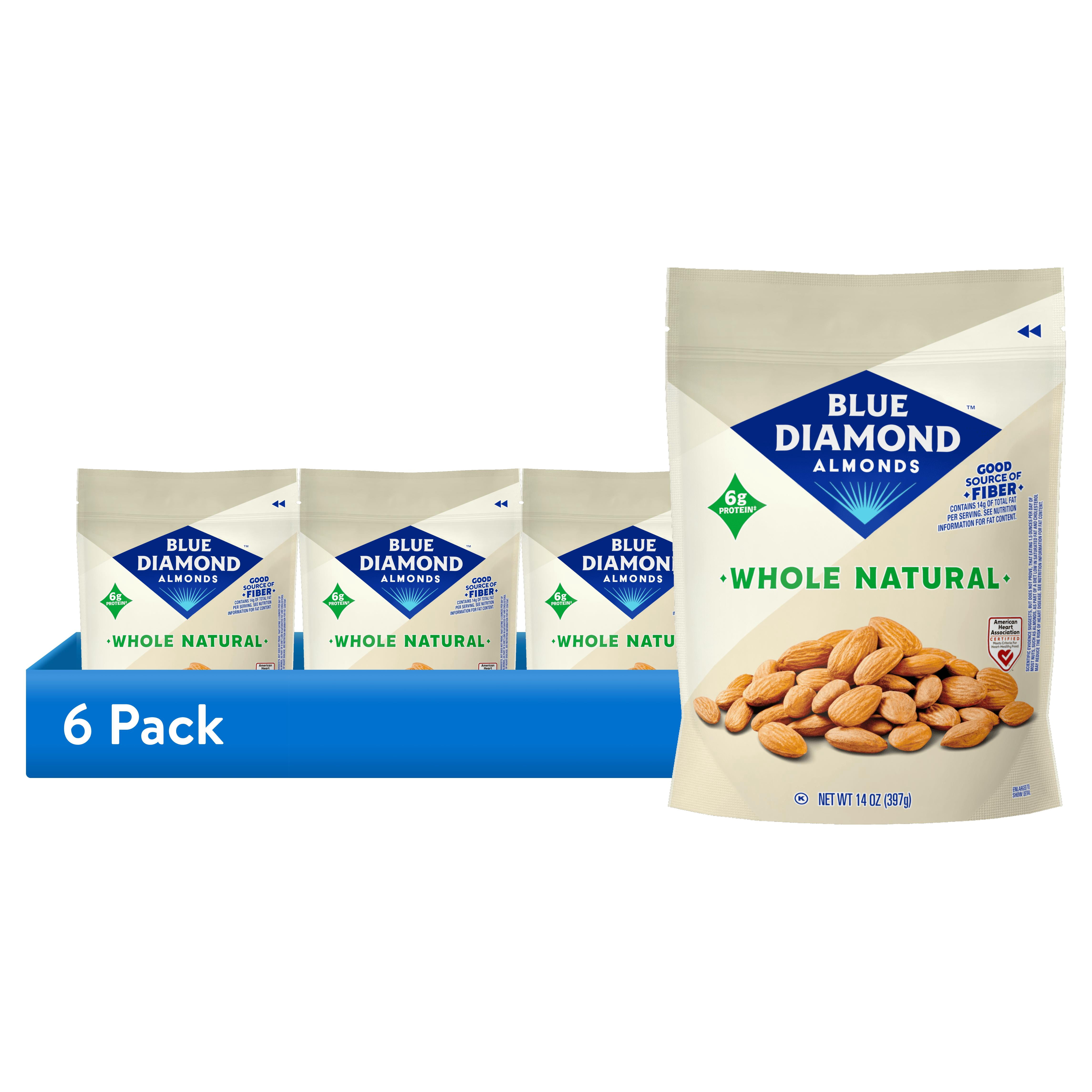 (6 pack) Blue Diamond Almonds, Whole Natural Raw Almonds, 14 oz