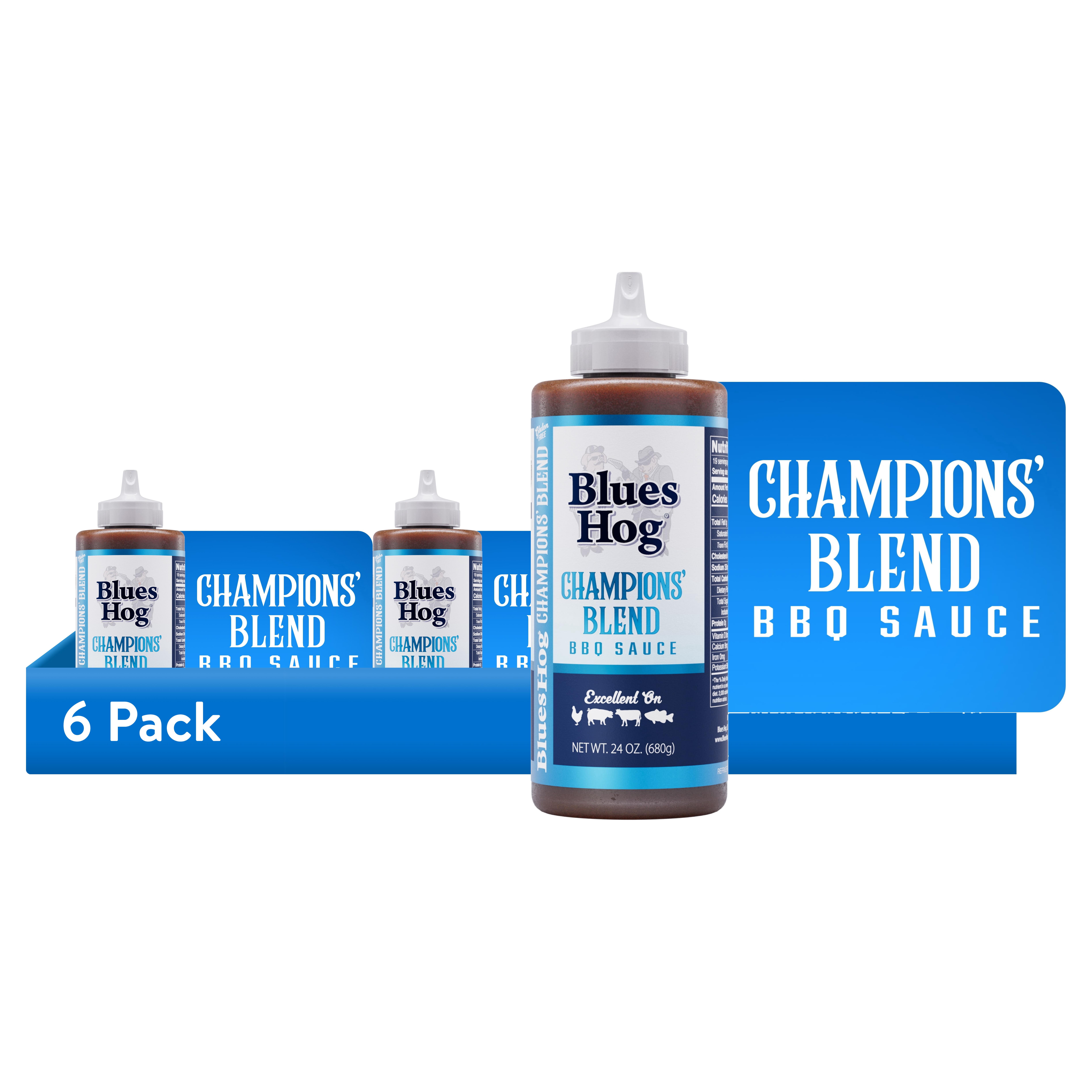 (6 pack) Blues Hog Champions' Blend BBQ Sauce, Gluten-free, 24 oz