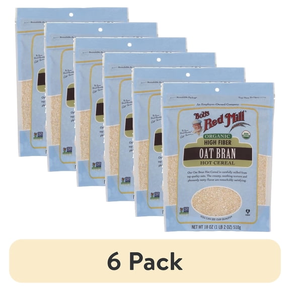 (6 pack) Bob's Red Mill Organic High Fiber Oat Bran Hot Cereal, 18oz