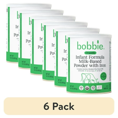(6 pack) Bobbie Organic Original Infant Formula for Everyday Feeding, Milk-Based Powder with 1.2mg Iron, Skim Milk Recipe, Certified USDA Organic, 14.1 oz Can