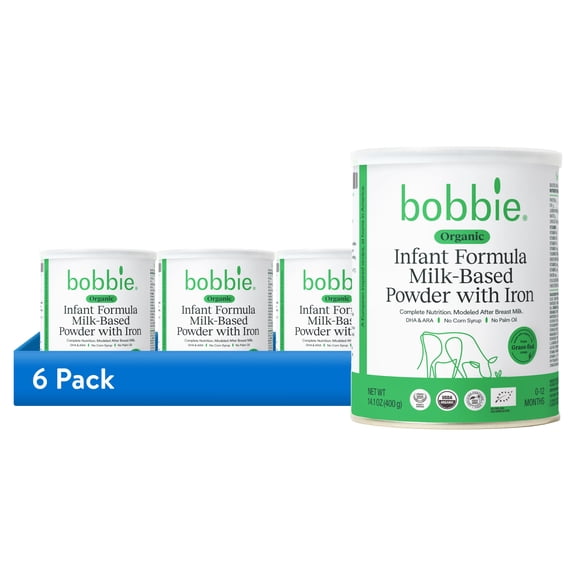 (6 pack) Bobbie Organic Original Infant Formula for Everyday Feeding, Milk-Based Powder with 1.2mg Iron, Skim Milk Recipe, Certified USDA Organic, 14.1 oz Can