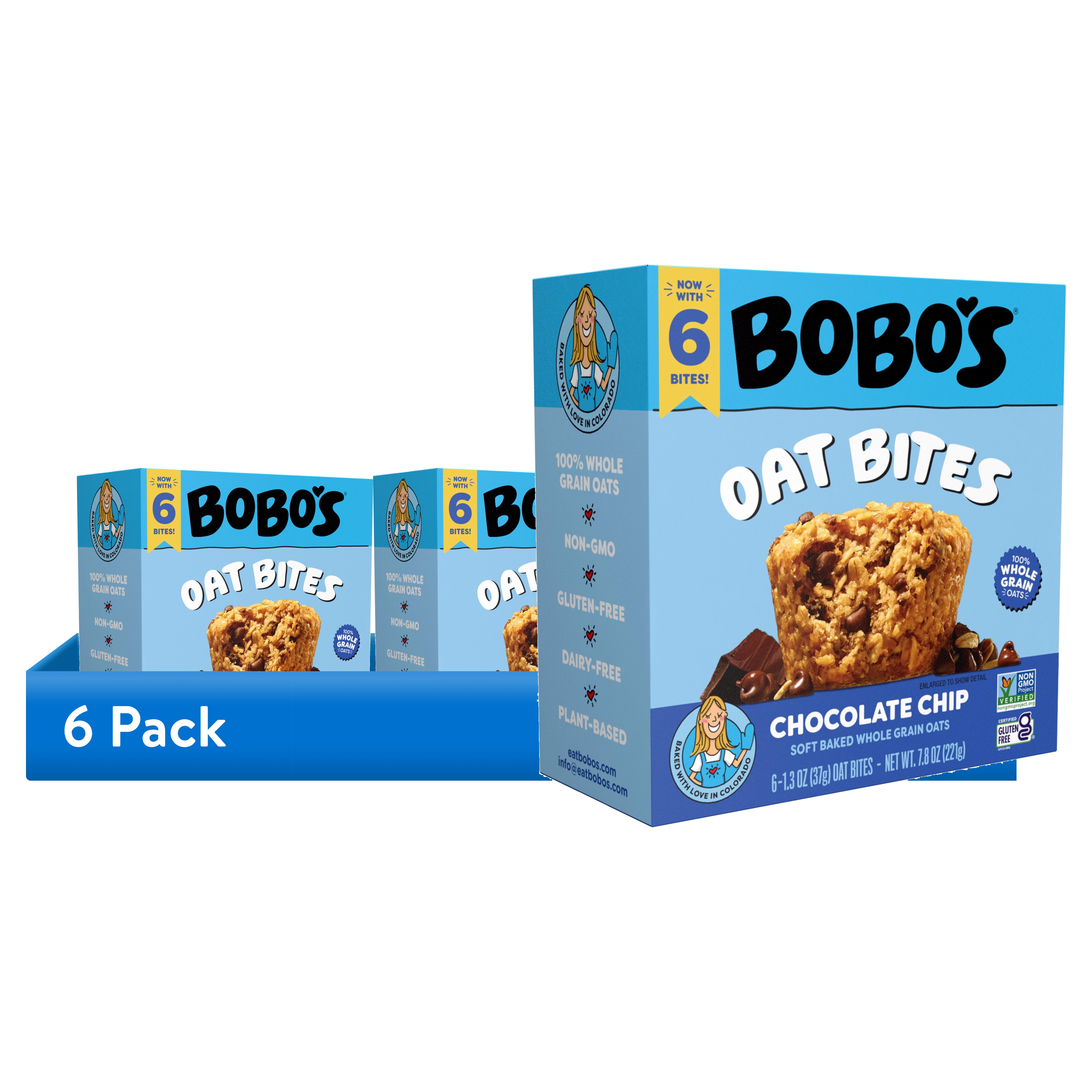 (6 pack) Bobo's Oat Bites, Chocolate Chip, 6 Pack of 1.3 oz bars