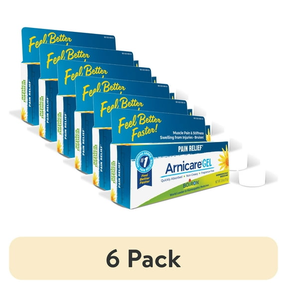 (6 pack) Boiron Arnicare Gel, Homeopathic Medicine for Pain Relief, Muscle Pain & Stiffness, Swelling from Injuries, Bruises, 2.6 oz