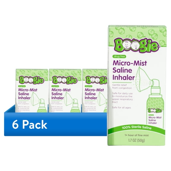 (6 pack) Boogie Sterile Drug-Free Micro-Mist Saline Inhaler for All Ages