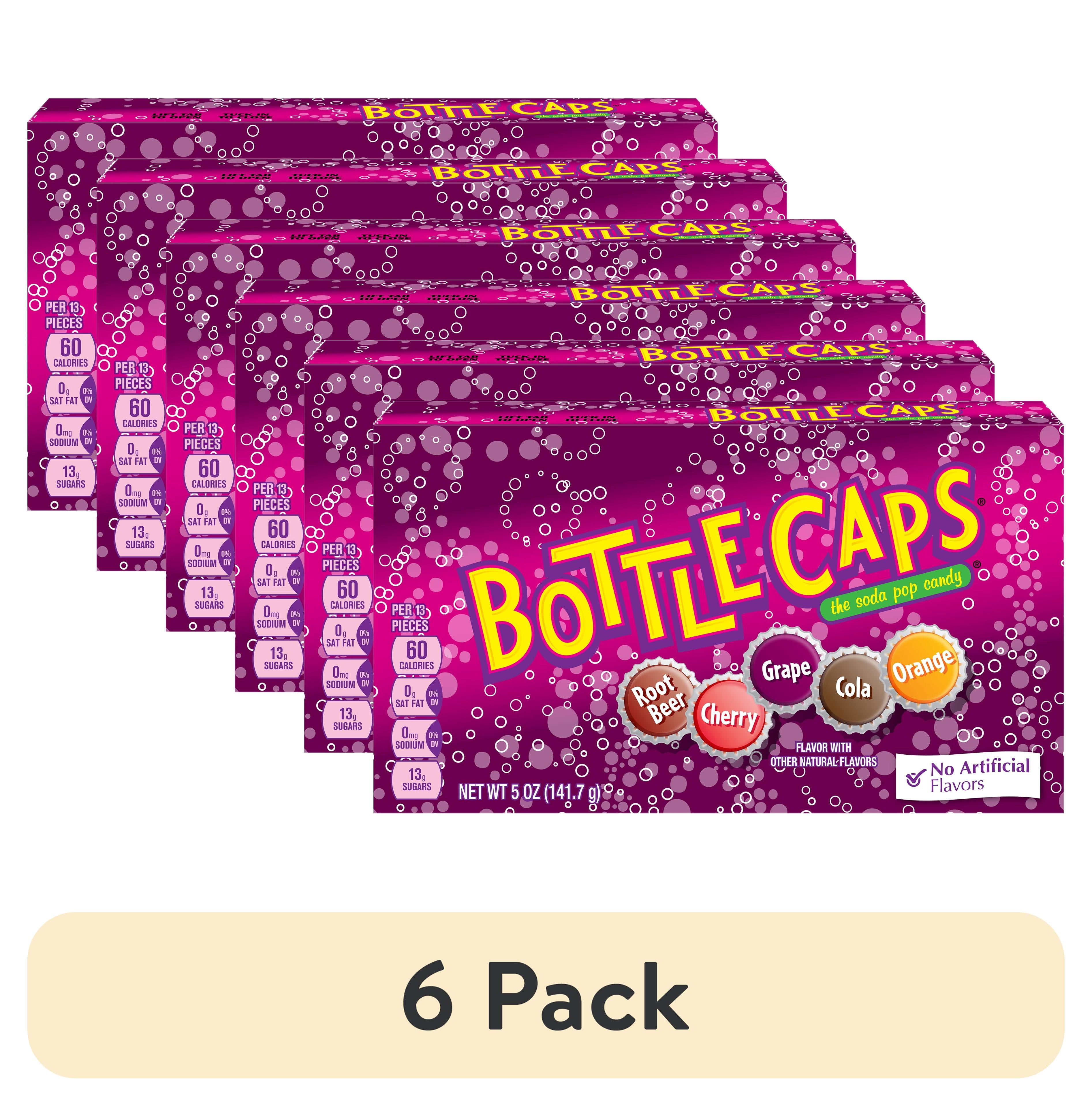 (6 pack) Bottle Caps, Soda Pop Flavored Candy, 5 oz Theater Box