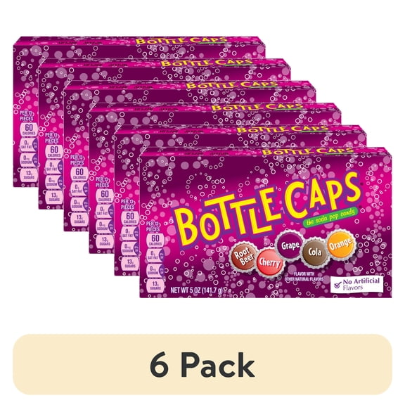 (6 pack) Bottle Caps, Soda Pop Flavored Candy, 5 oz Theater Box