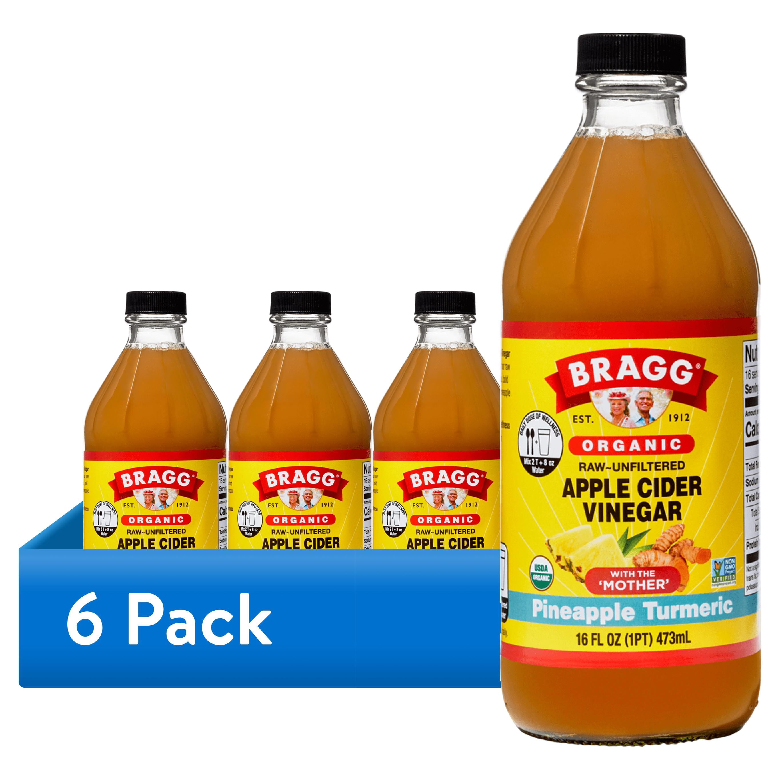 (6 pack) Bragg Organic Apple Cider Vinegar Pineapple Turmeric with The Mother, Raw and Unfiltered, 16 fl oz