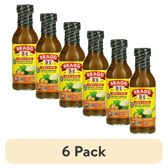 (6 pack) Bragg, Organic Dressing & Marinade with Apple Cider Vinegar, Ginger & Sesame, 12 fl oz