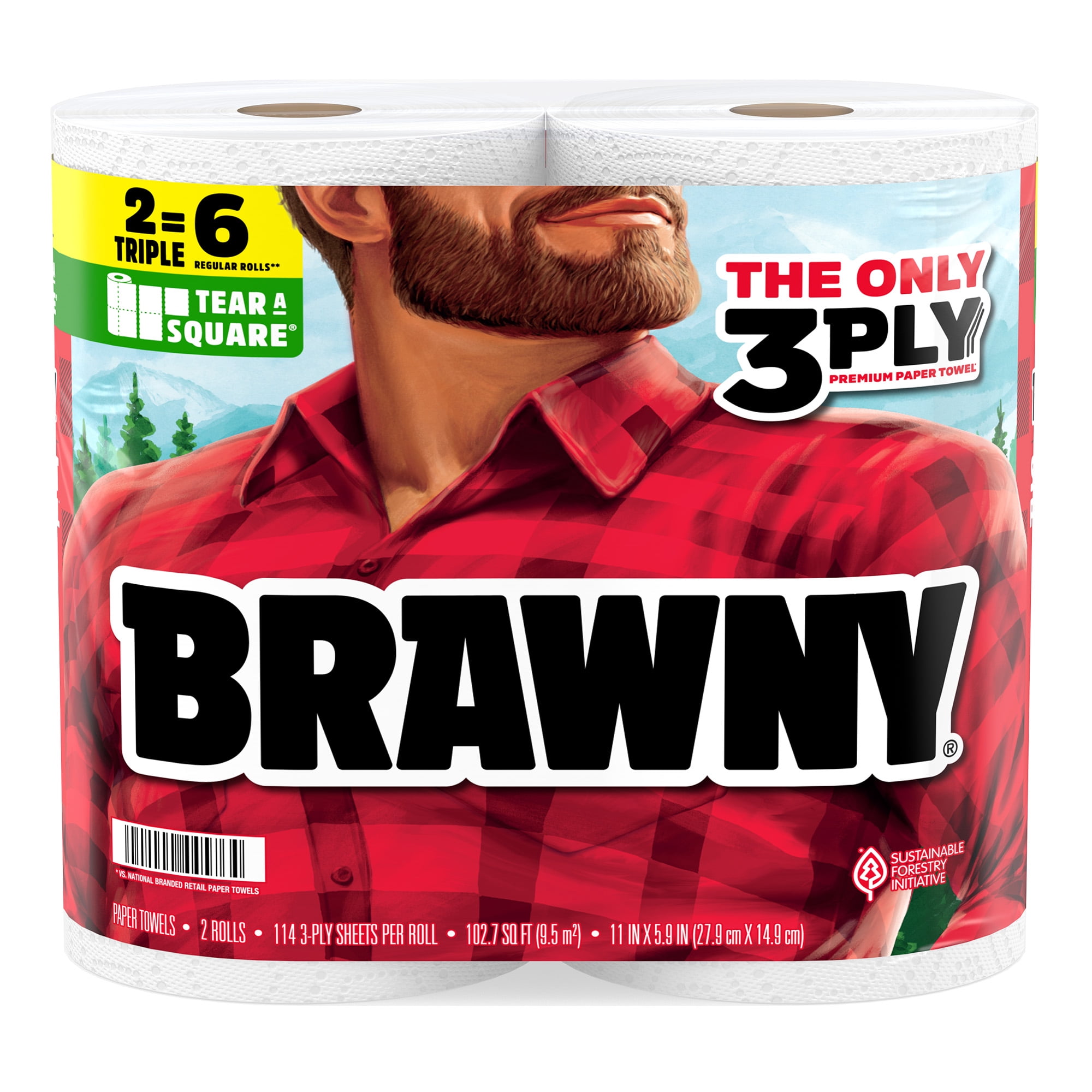(6 pack) Brawny Tear-a-Square 3-Ply Paper Towels, 2 Triple Rolls, 114 Sheets Per Roll