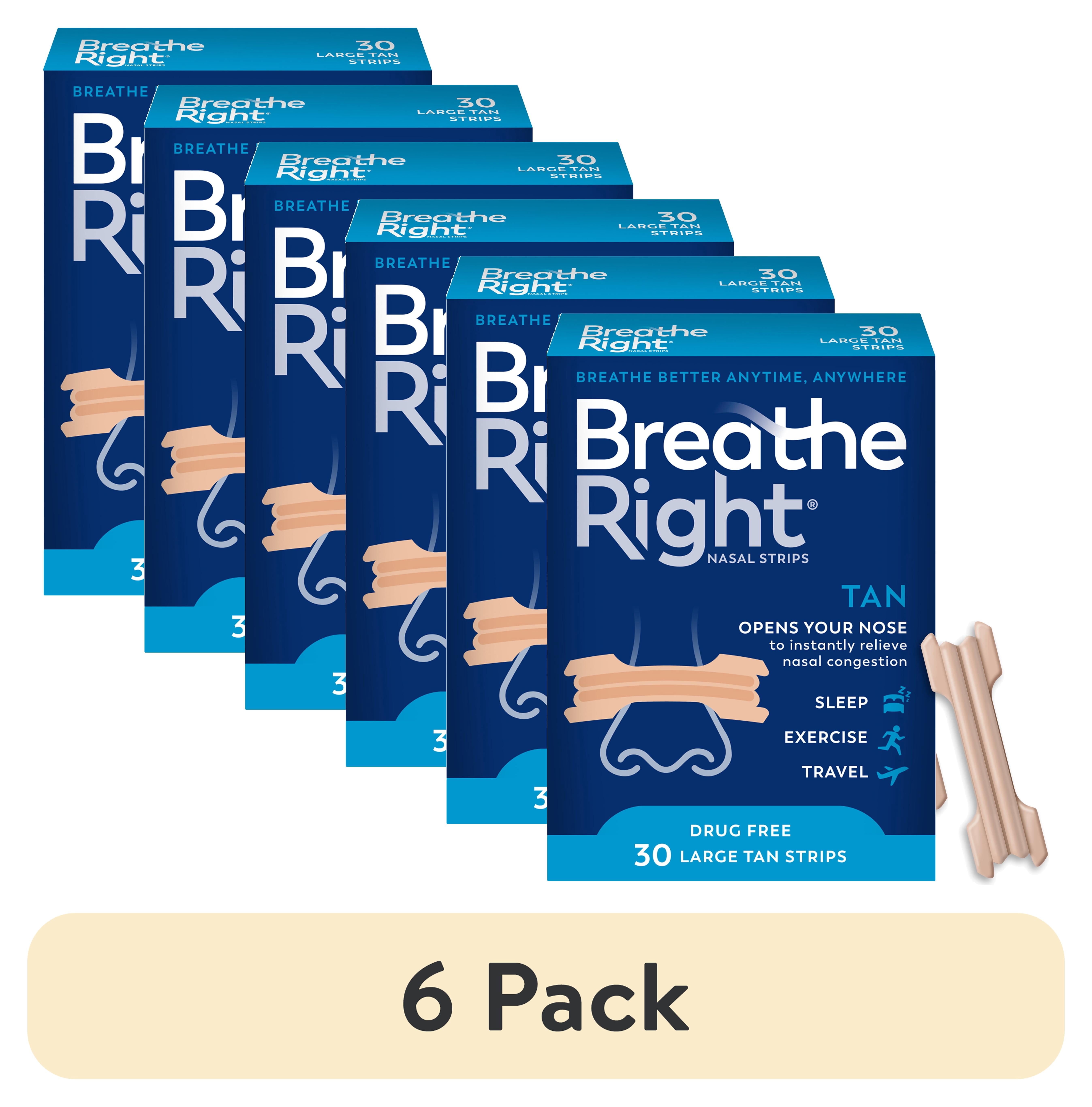 (6 pack) Breathe Right Original Nasal Strips, Tan Nasal Strips, Large, 30 Count