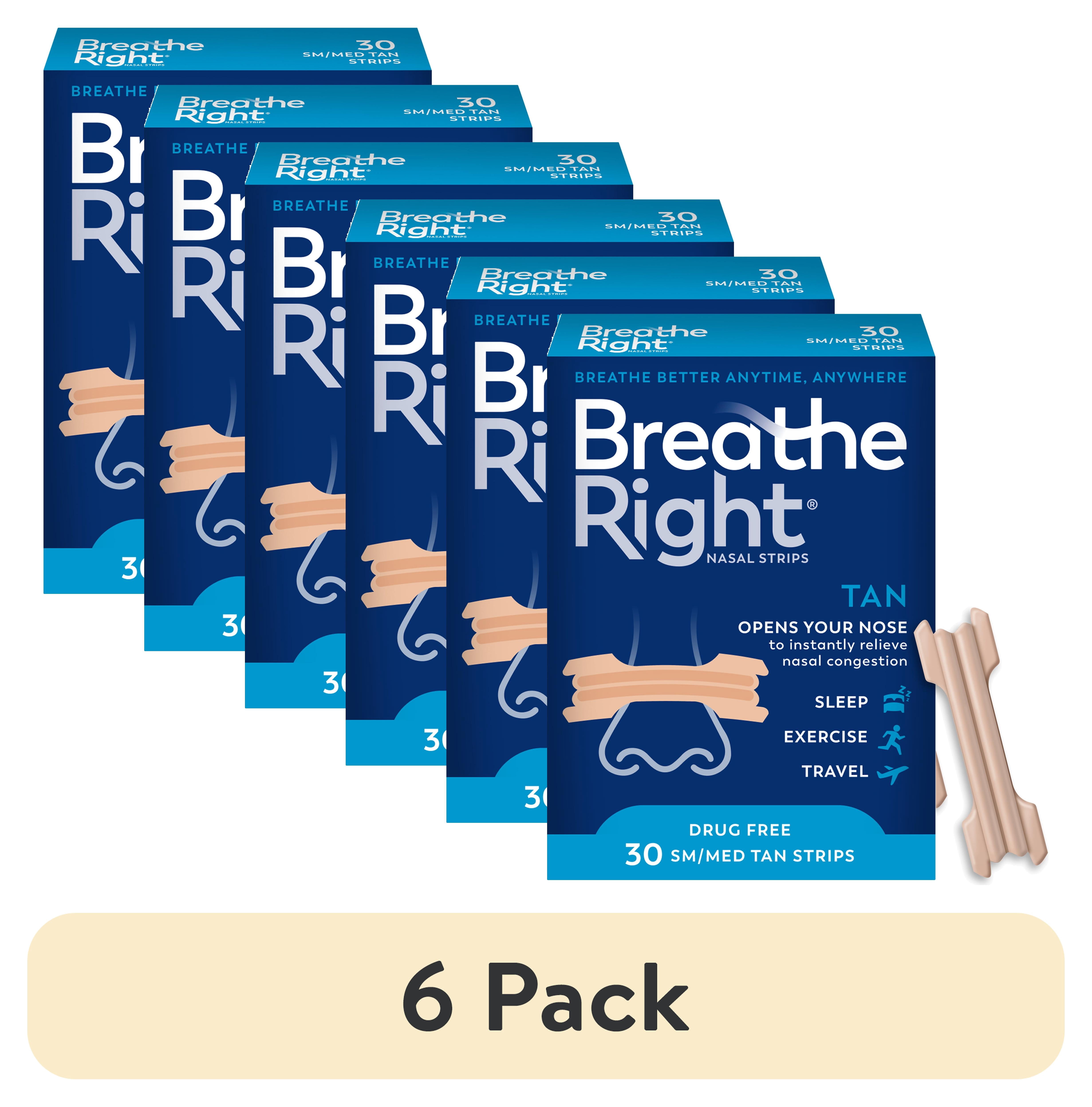 (6 pack) Breathe Right Original Nasal Strips, Tan, Small/Medium, 30 Count