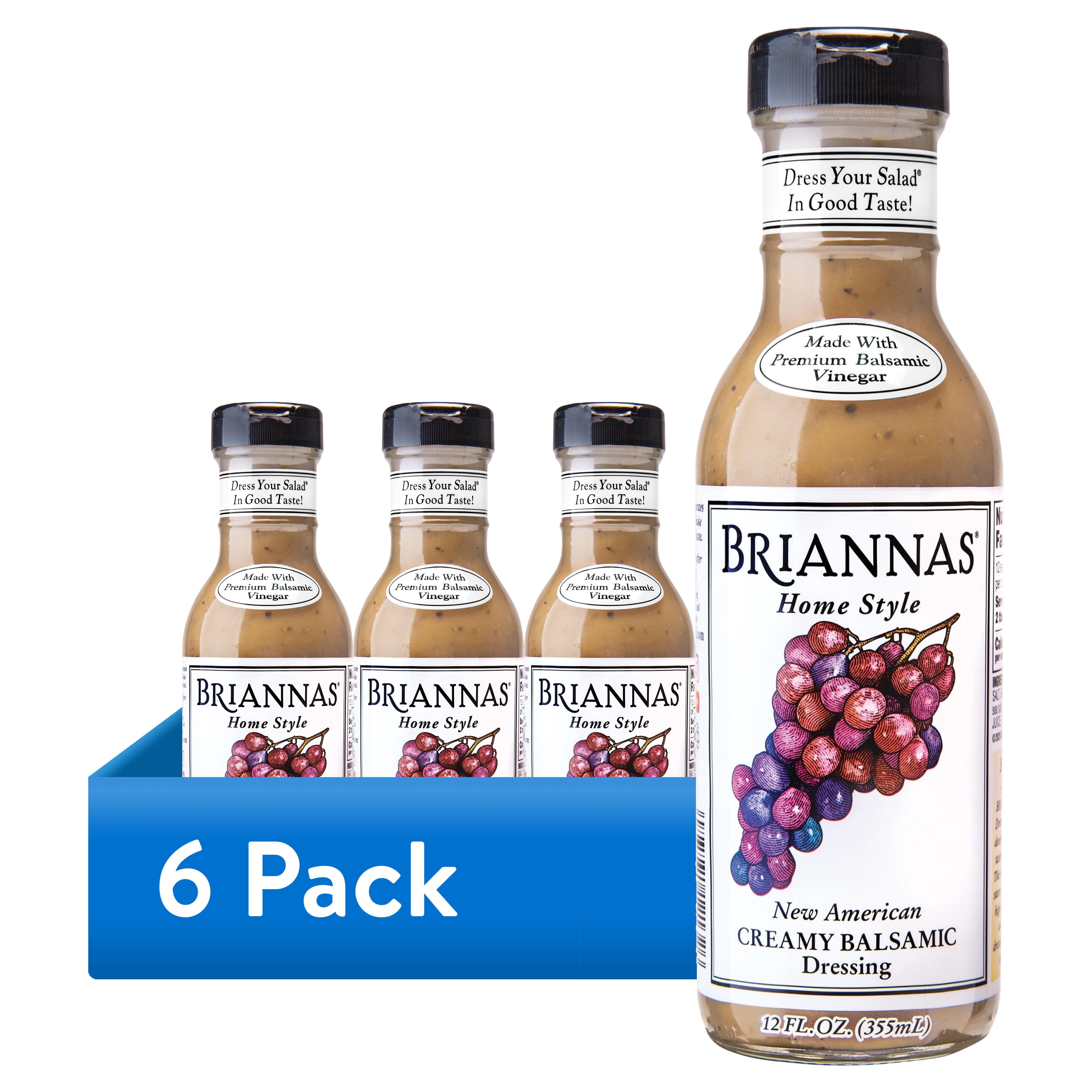 (6 pack) Briannas New American Creamy Balsamic Vinaigrette Dressing, 12 fl oz