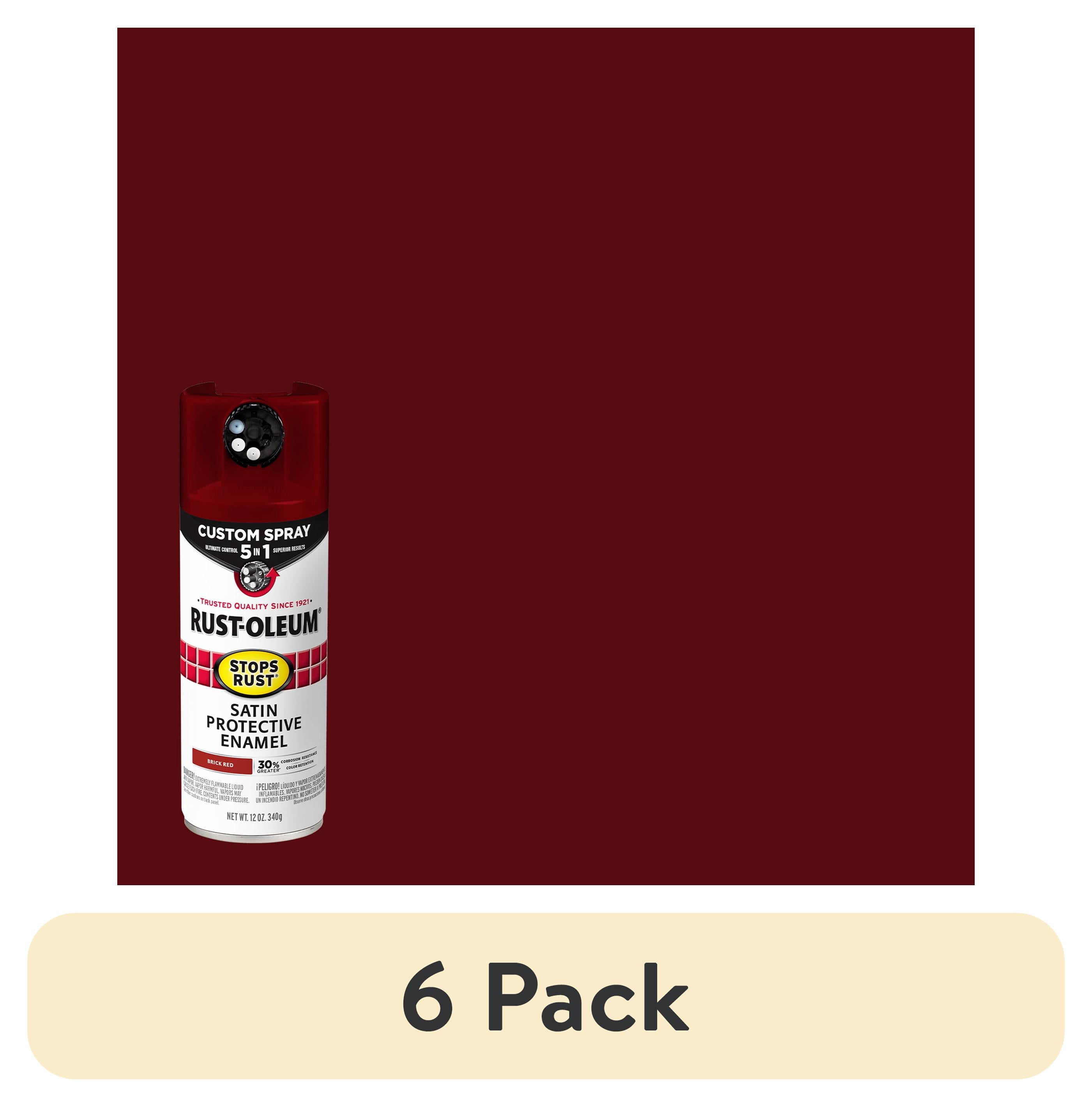 (6 pack) Brick Red, Rust-Oleum Stops Rust Custom Sprays 5 in 1 Satin Spray Paint-385008, 12 oz