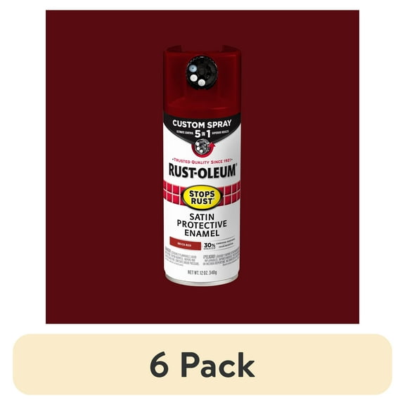 (6 pack) Brick Red, Rust-Oleum Stops Rust Custom Sprays 5 in 1 Satin Spray Paint-385008, 12 oz