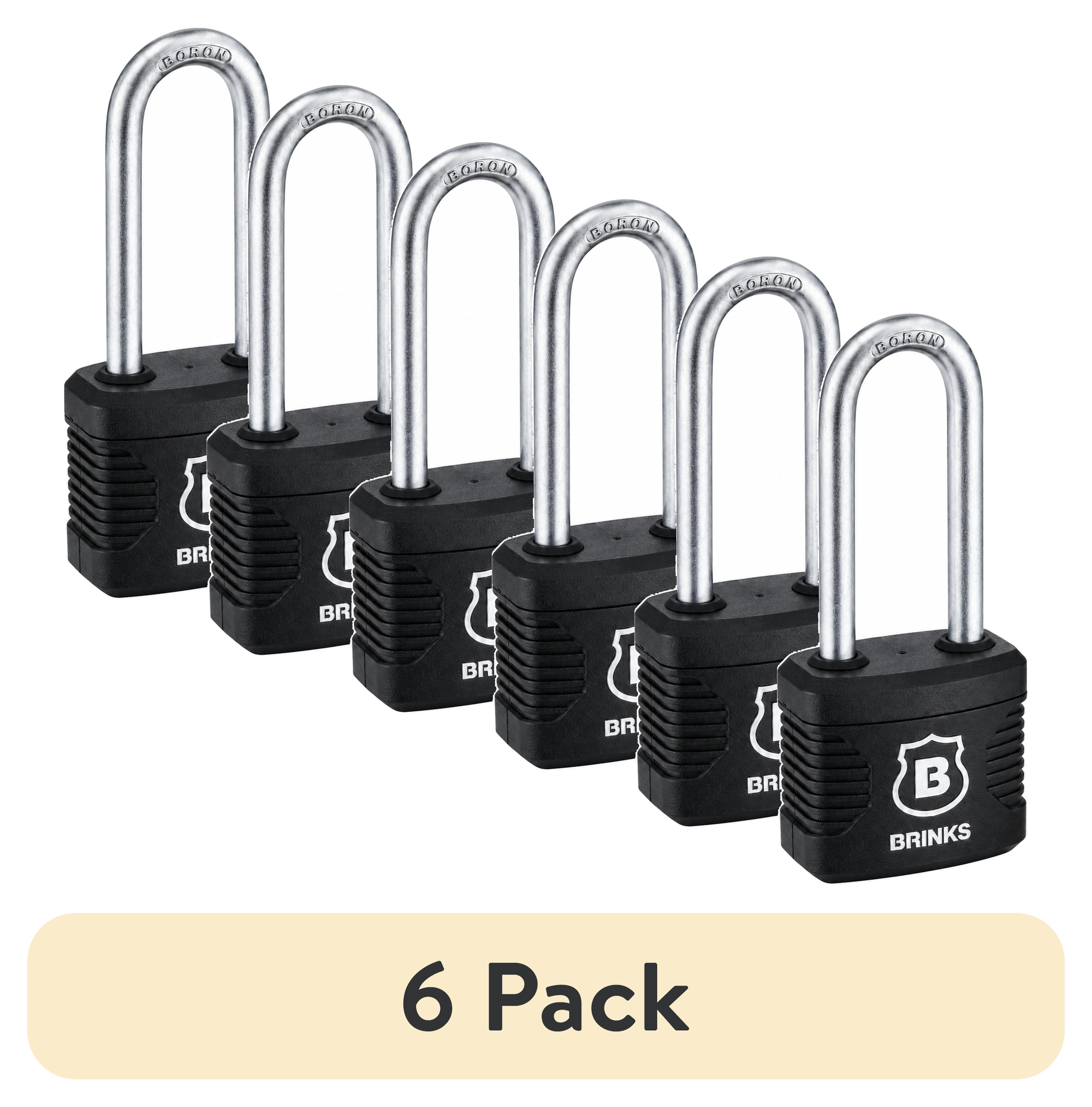 (6 pack) Brinks 1-3/4 in. (44mm) Weather-Resistant Laminated Steel Keyed Padlock with 2-1/2 in. (64mm) Long Boron Shackle