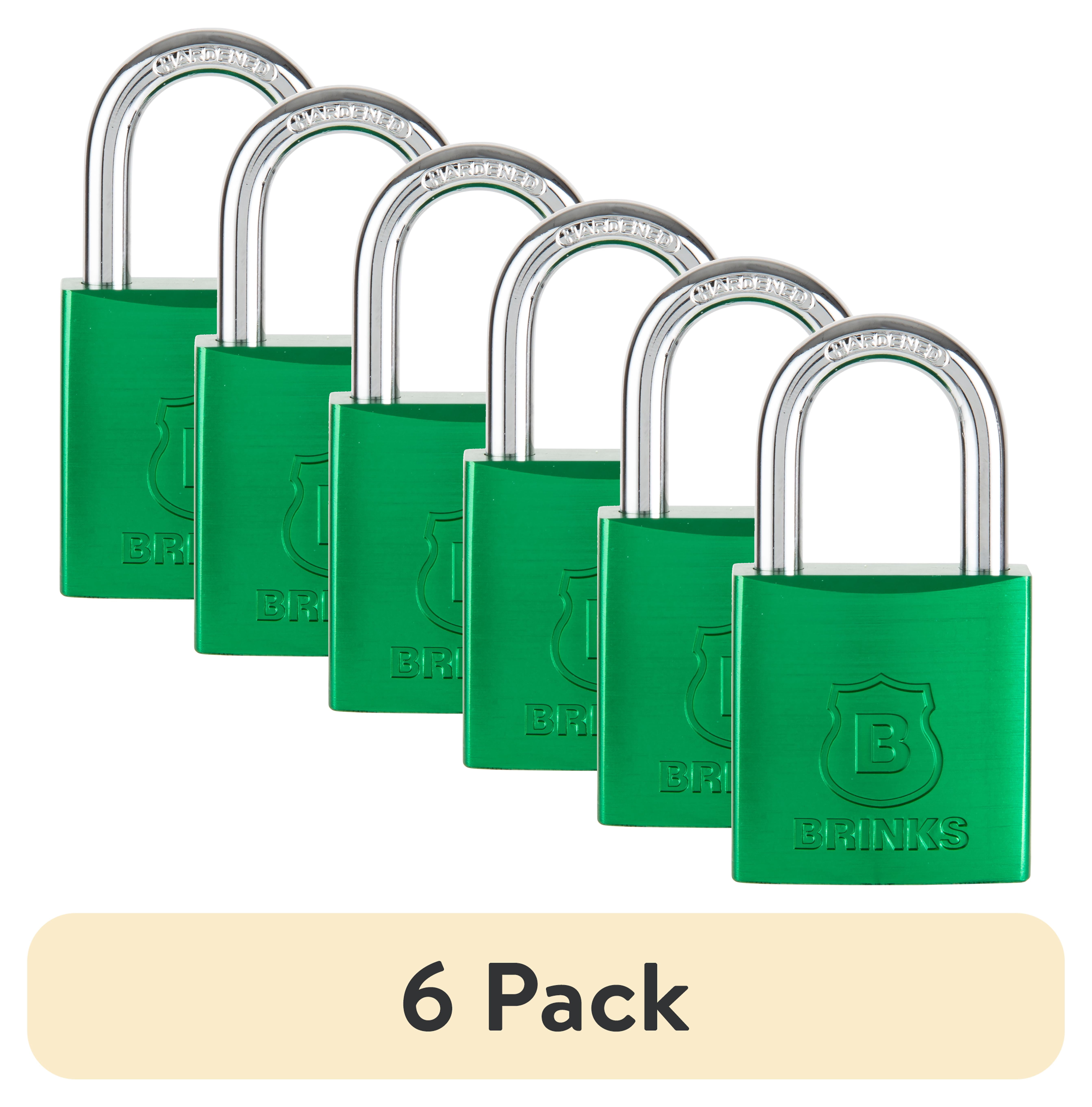 (6 pack) Brinks 38mm Green Anodized Aluminum Solid Body Padlock with 1in Shackle