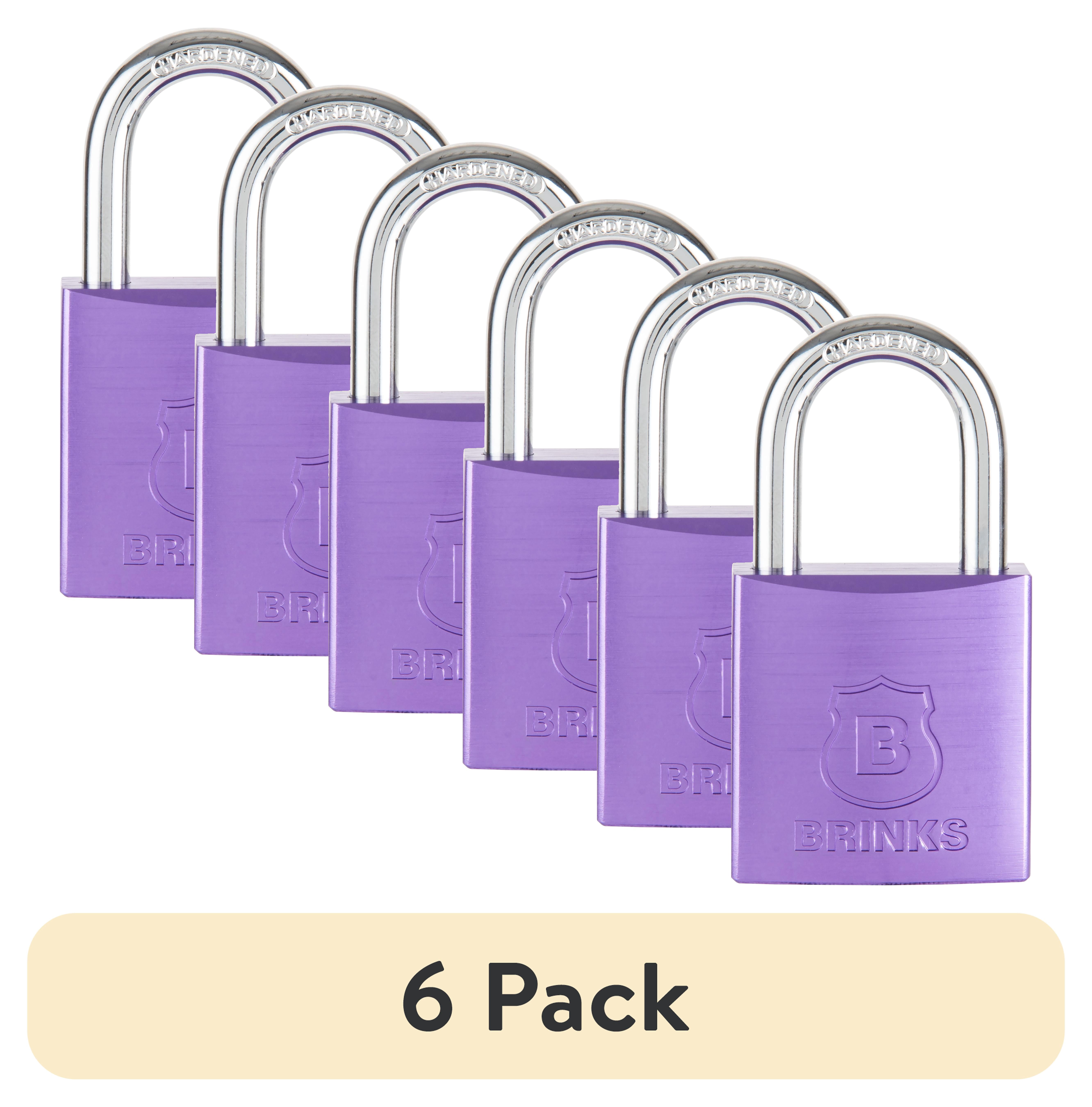 (6 pack) Brinks 38mm Purple Anodized Aluminum Solid Body Padlock with 1in Shackle