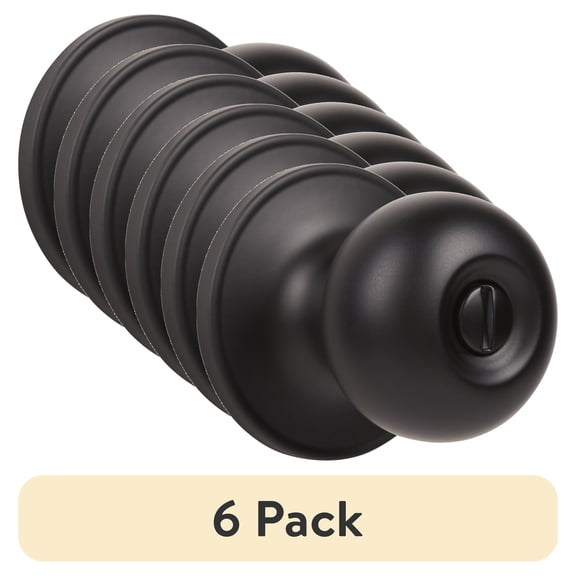 (6 pack) Brinks Interior Locking Privacy Classic Ball Style Doorknob, Matte Black Finish