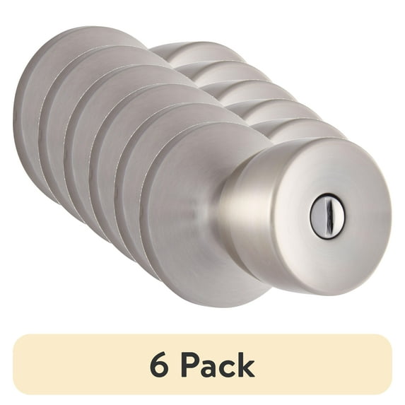 (6 pack) Brink's Privacy Bed/Bath Tulip Style Doorknob, Satin Nickel Finish