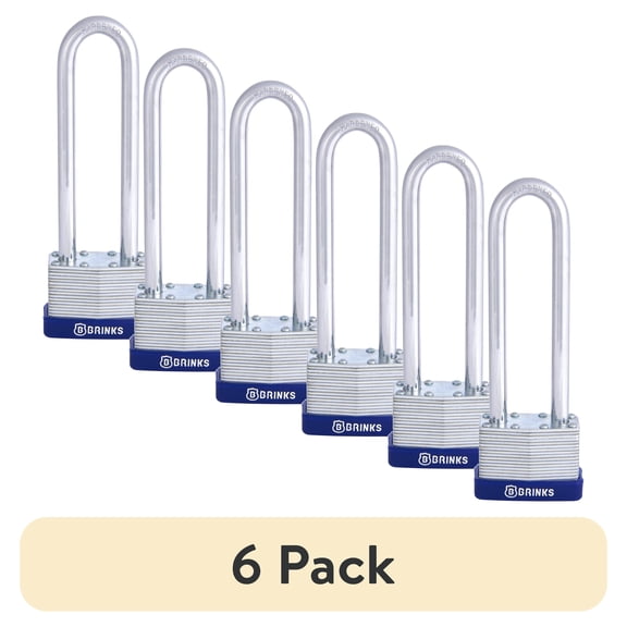(6 pack) Brinks Laminated Steel 44mm Keyed Padlock with 4in Shackle