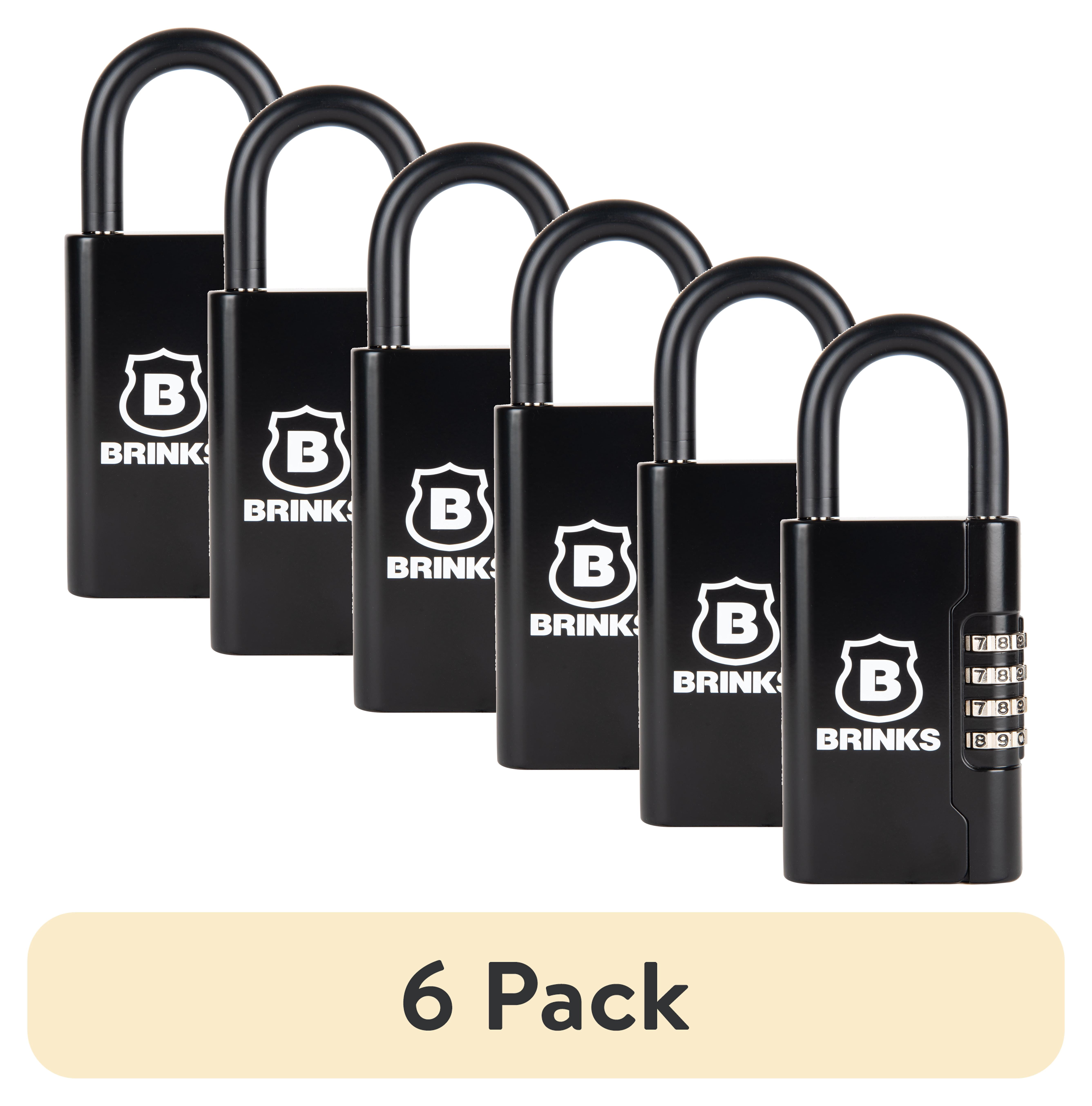 (6 pack) Brinks Portable Key Lock Box, 4-Digit Resettable Combination Security Lock Box, Holds Up to 5 Keys, Black