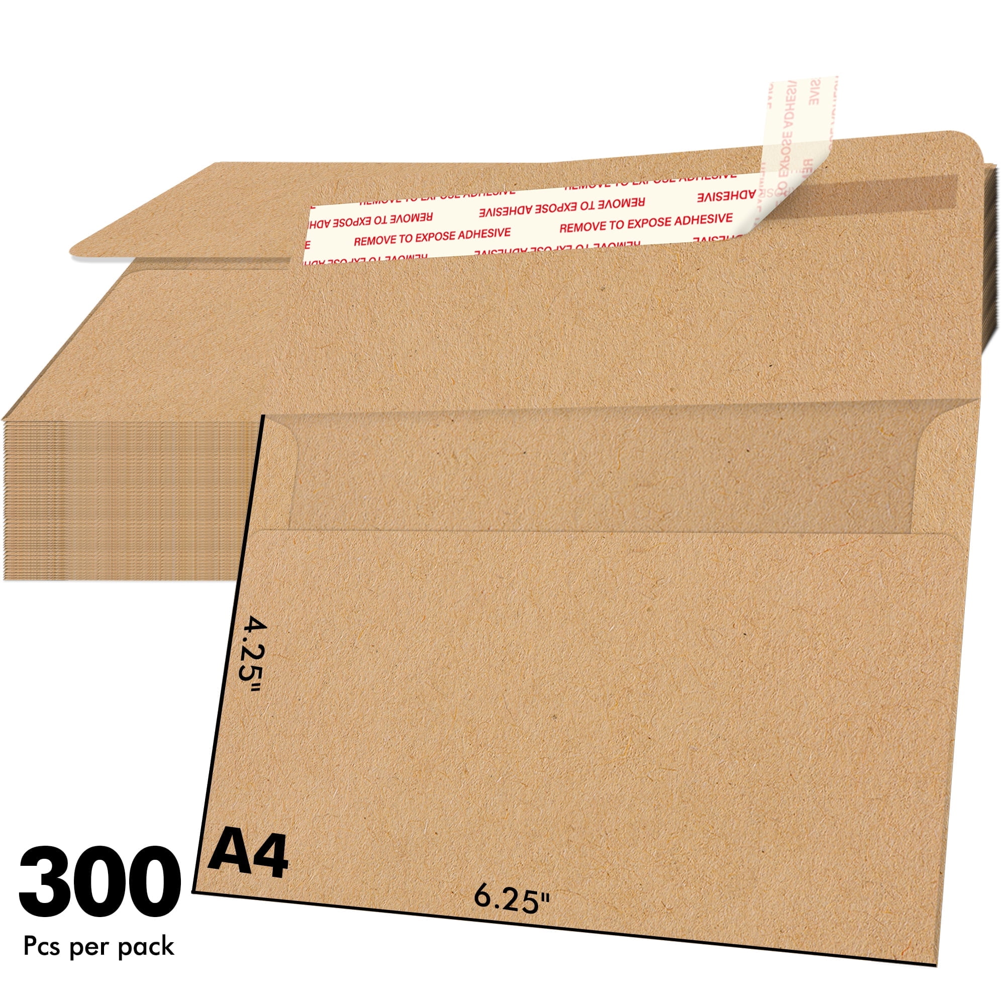(6 pack) Brown Kraft Paper Envelopes 4x6, A4 Self Seal Invitation Envelope 4 1/4 x 6 1/4, 50PK 115gsm, Printable Envelopes for Wedding Card, Greeting Card, Photos