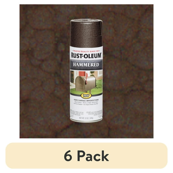 (6 pack) Brown, Rust-Oleum Stops Rust Hammered Spray Paint-210880, 12 oz