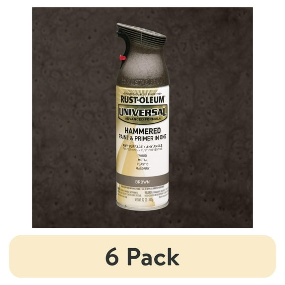 (6 pack) Brown, Rust-Oleum Universal All Surface Interior/Exterior Hammered Spray Paint, 12 oz