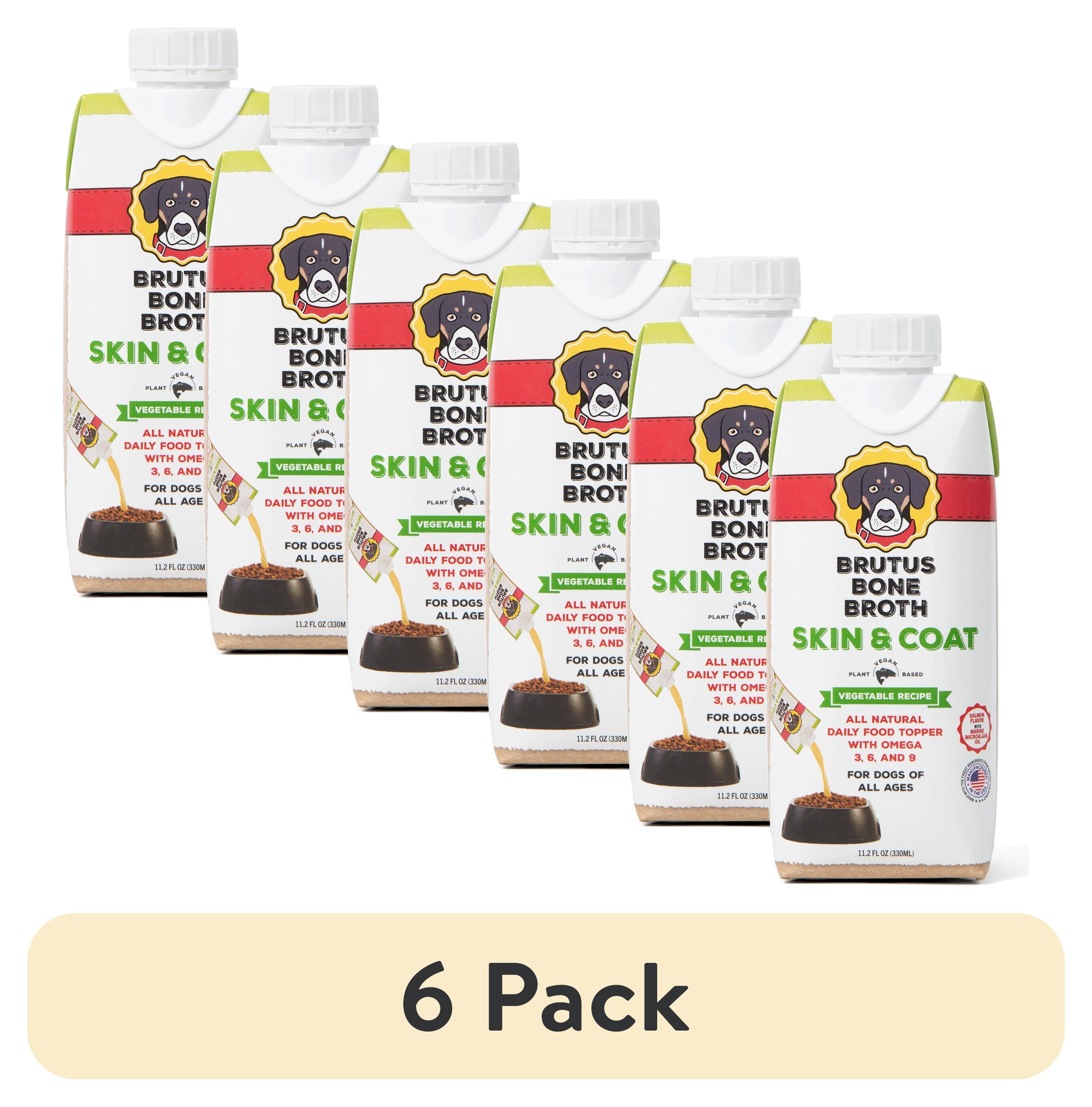 (6 pack) Brutus Bone Broth Skin & Coat Vegetable Flavor Liquid Dog Food Topper, 11.2 fl oz