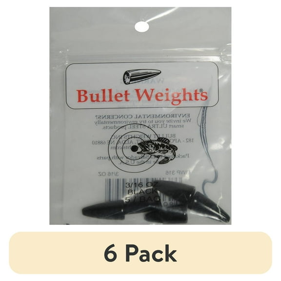(6 pack) Bullet Weights 3/16 oz Worm Weight Black