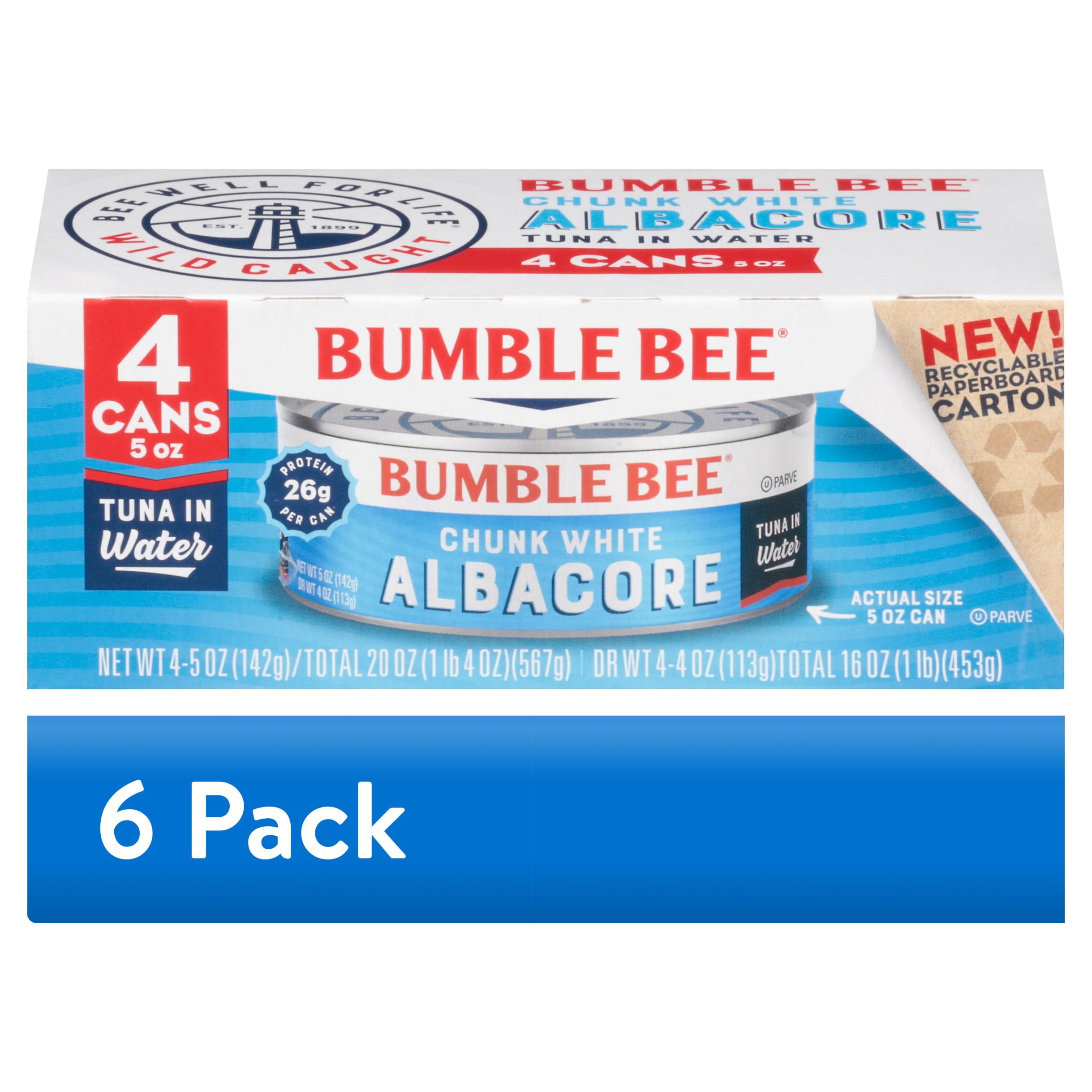 (6 pack) Bumble Bee Chunk White Albacore Tuna in Water, Wild Caught, Gluten Free, Shelf Stable Can, 5 oz (Pack of 4)