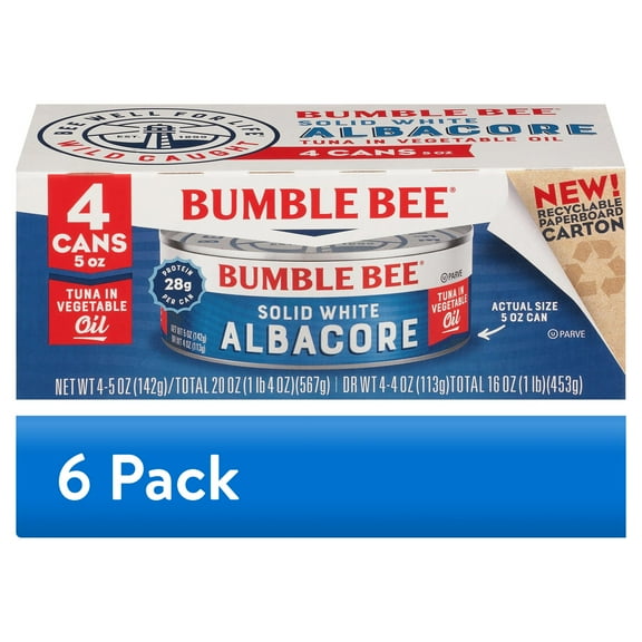 (6 pack) Bumble Bee Solid White Albacore Can Tuna in Oil, 5 Ounce (Pack of 4)