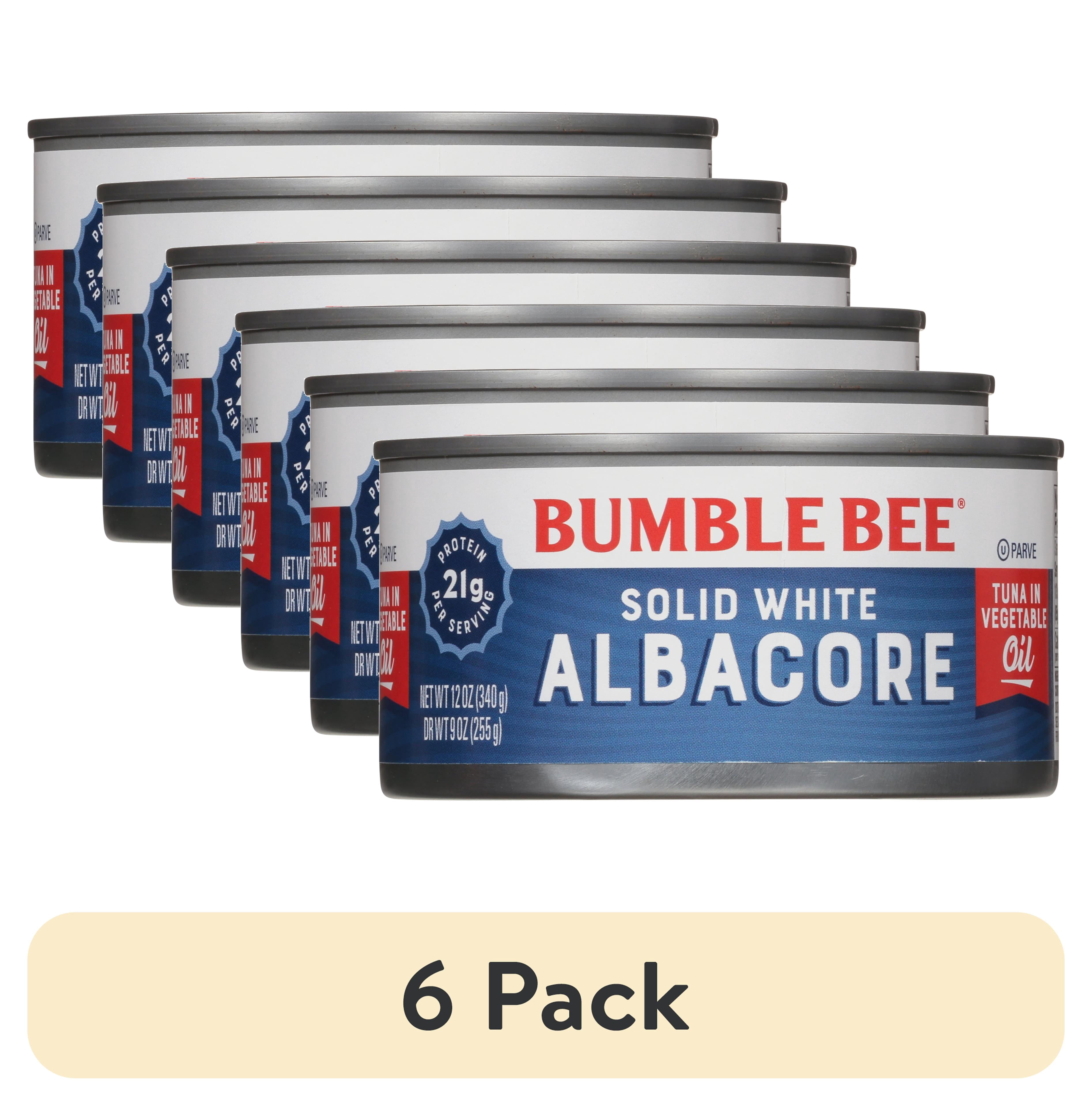 (6 pack) Bumble Bee Solid White Albacore Tuna in Oil, Wild Caught, Gluten Free, 21g Protein per Serving, Shelf Stable Can, 12 oz