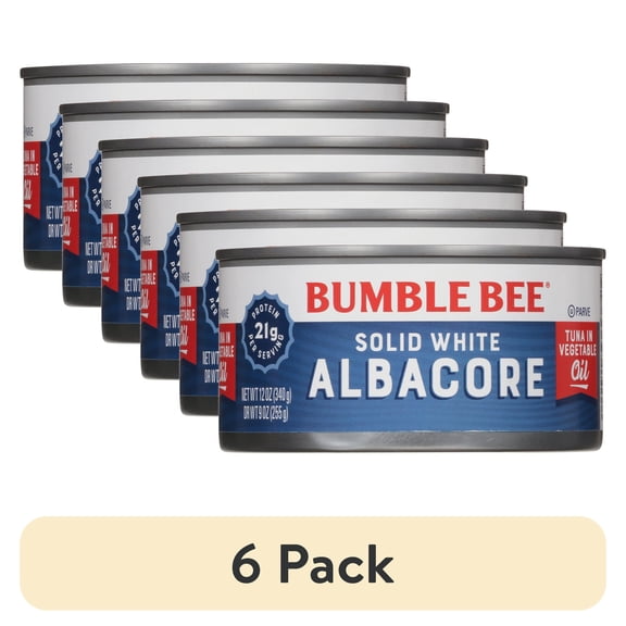 (6 pack) Bumble Bee Solid White Albacore Tuna in Oil, Wild Caught, Gluten Free, 21g Protein per Serving, Shelf Stable Can, 12 oz