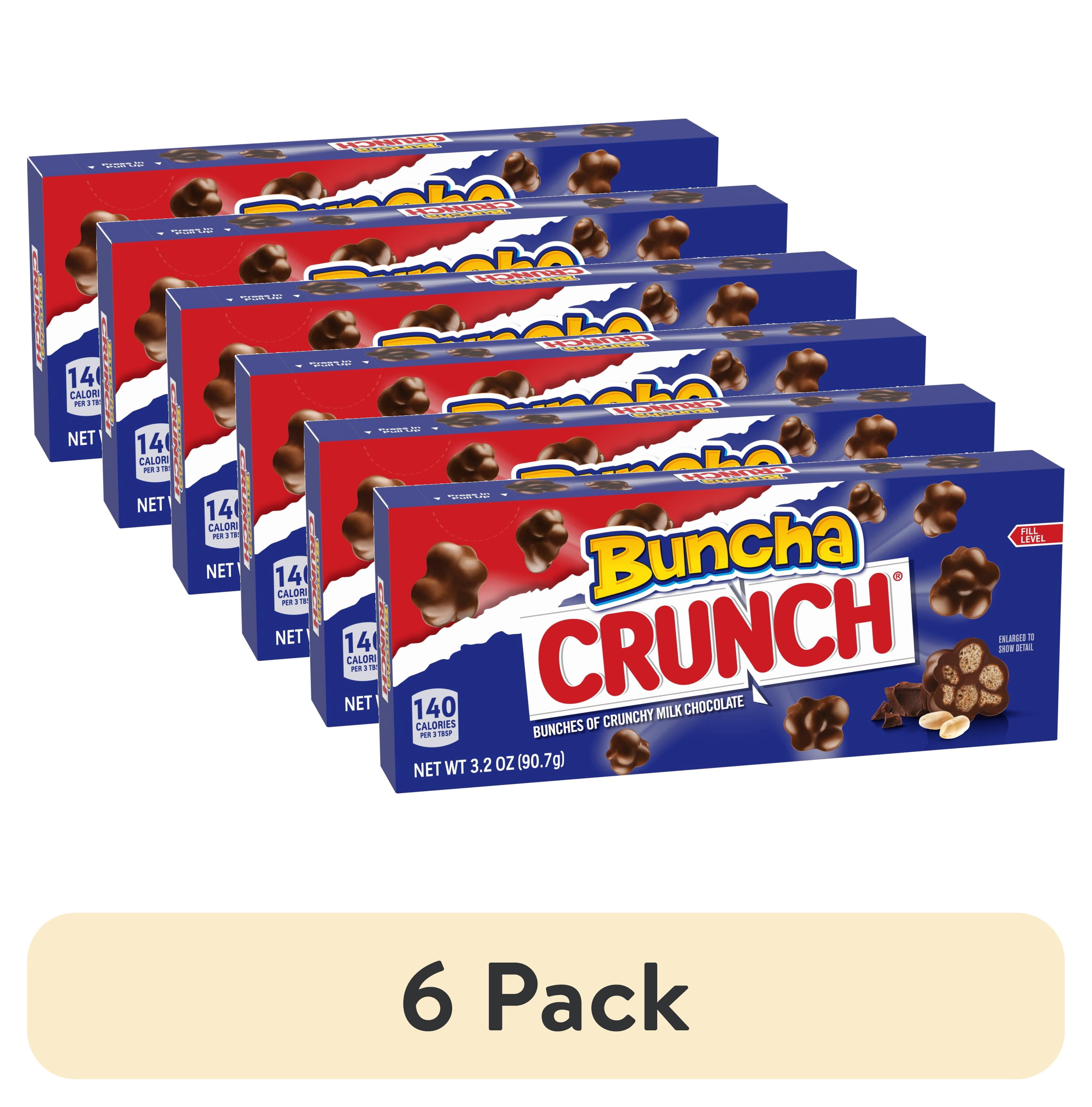(6 pack) Buncha CRUNCH Candy, Pieces of Creamy Milk Chocolate with Crisped Rice, Movie Theater Candy, Concession Box, 3.2 oz