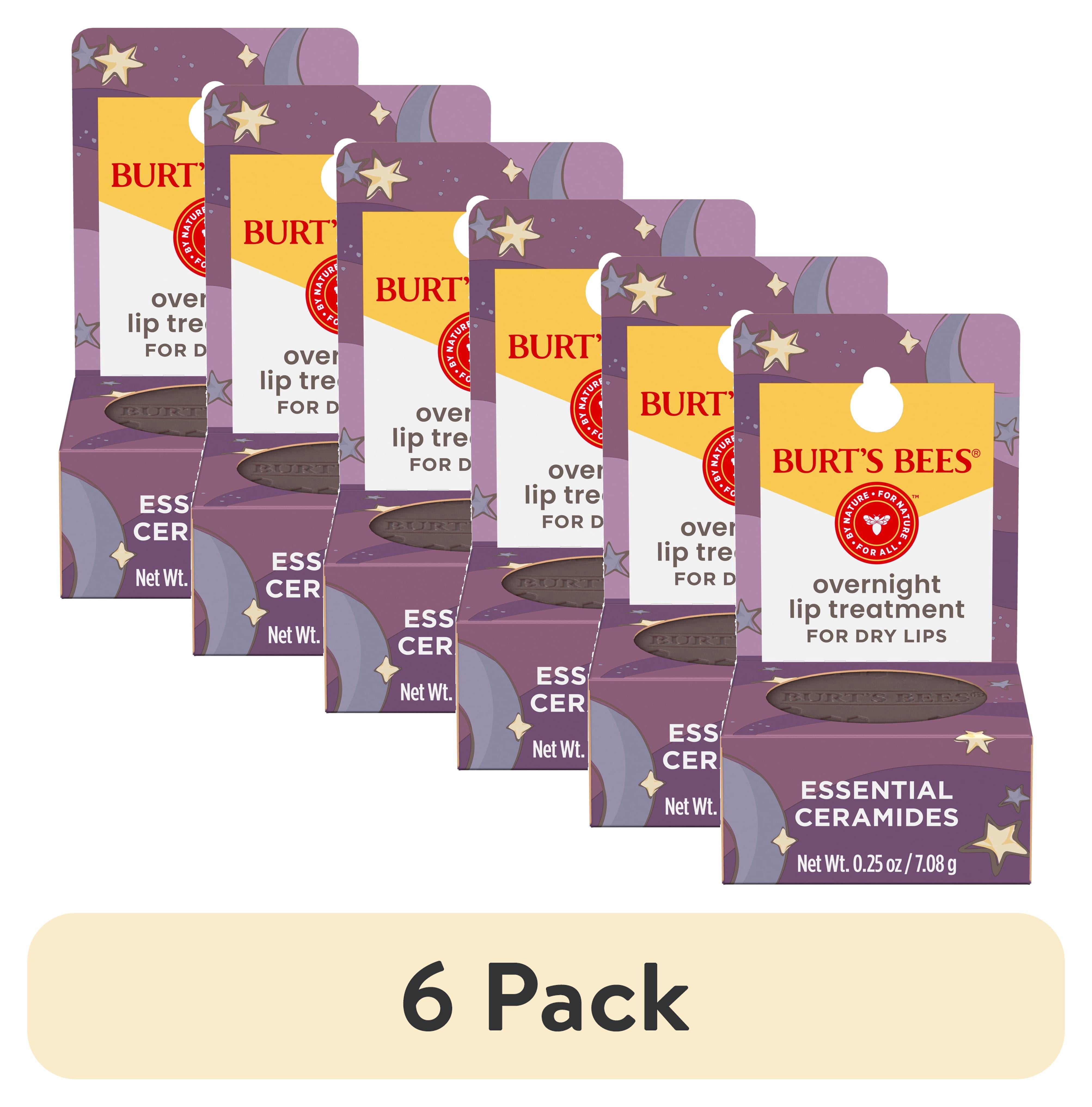 (6 pack) Burt's Bees Overnight Lip Treatment for Dry Lips, With Essential Ceramides, 0.25 oz.